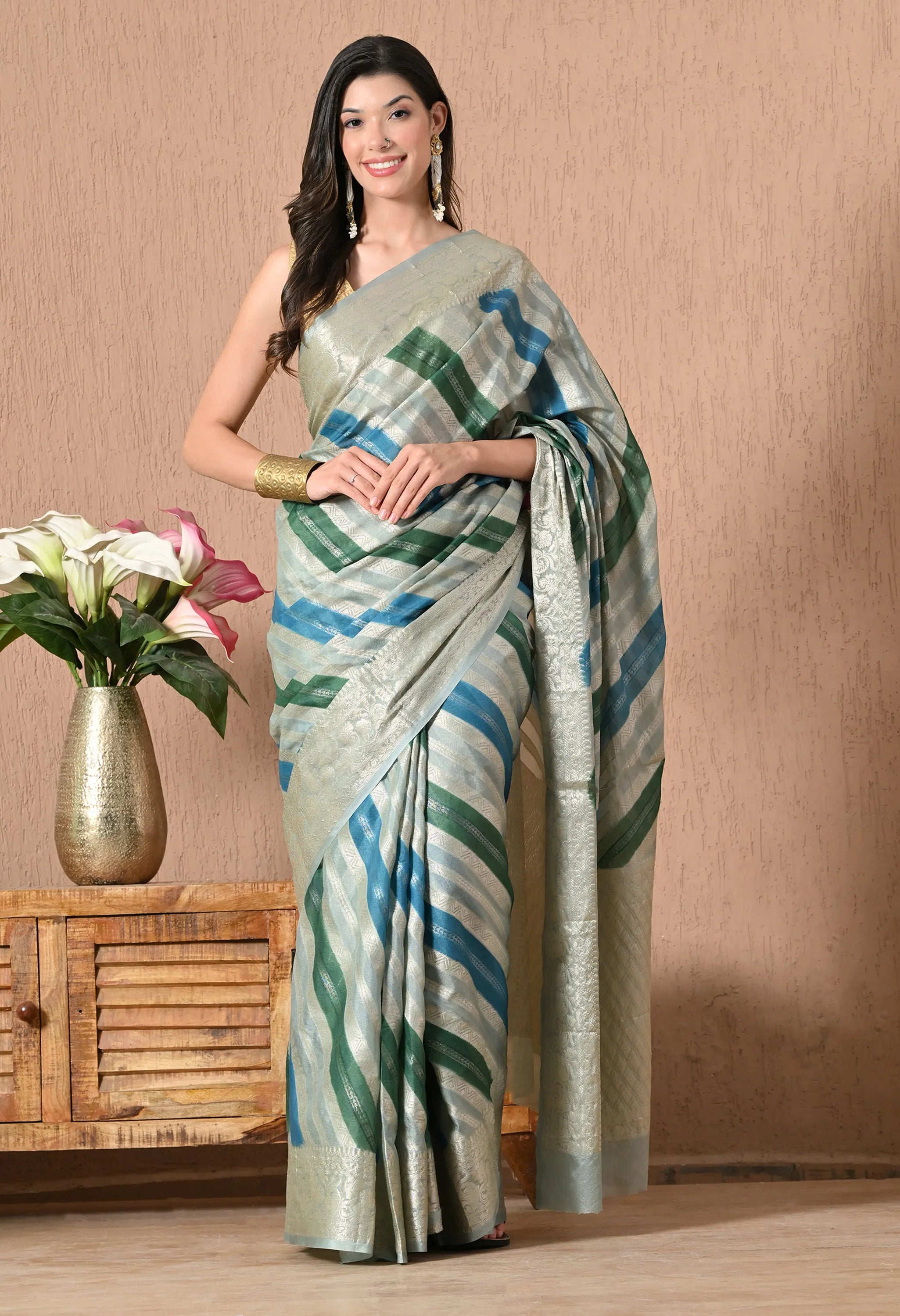 Blue Multicolor Silk Saree