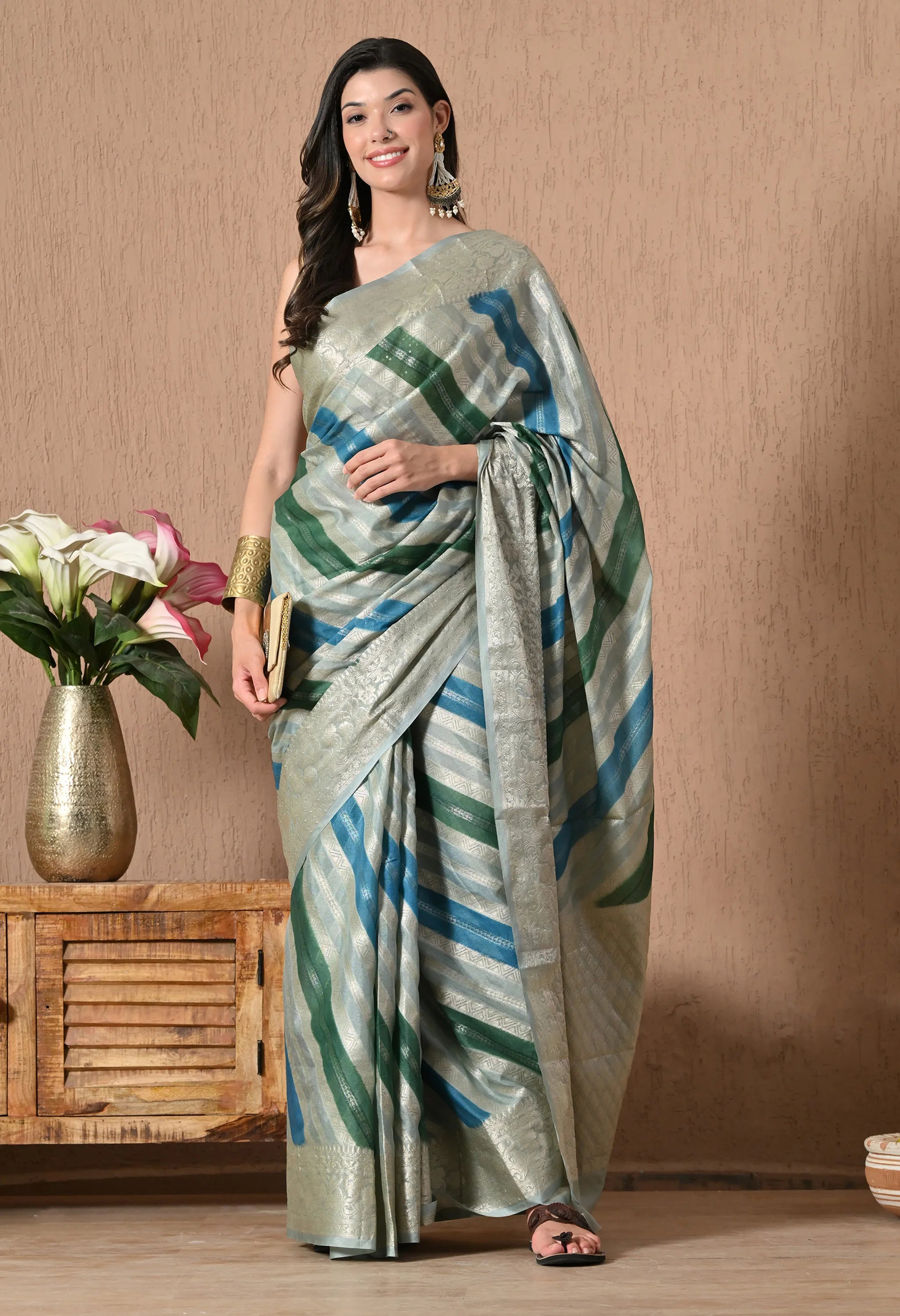 Blue Multicolor Silk Saree