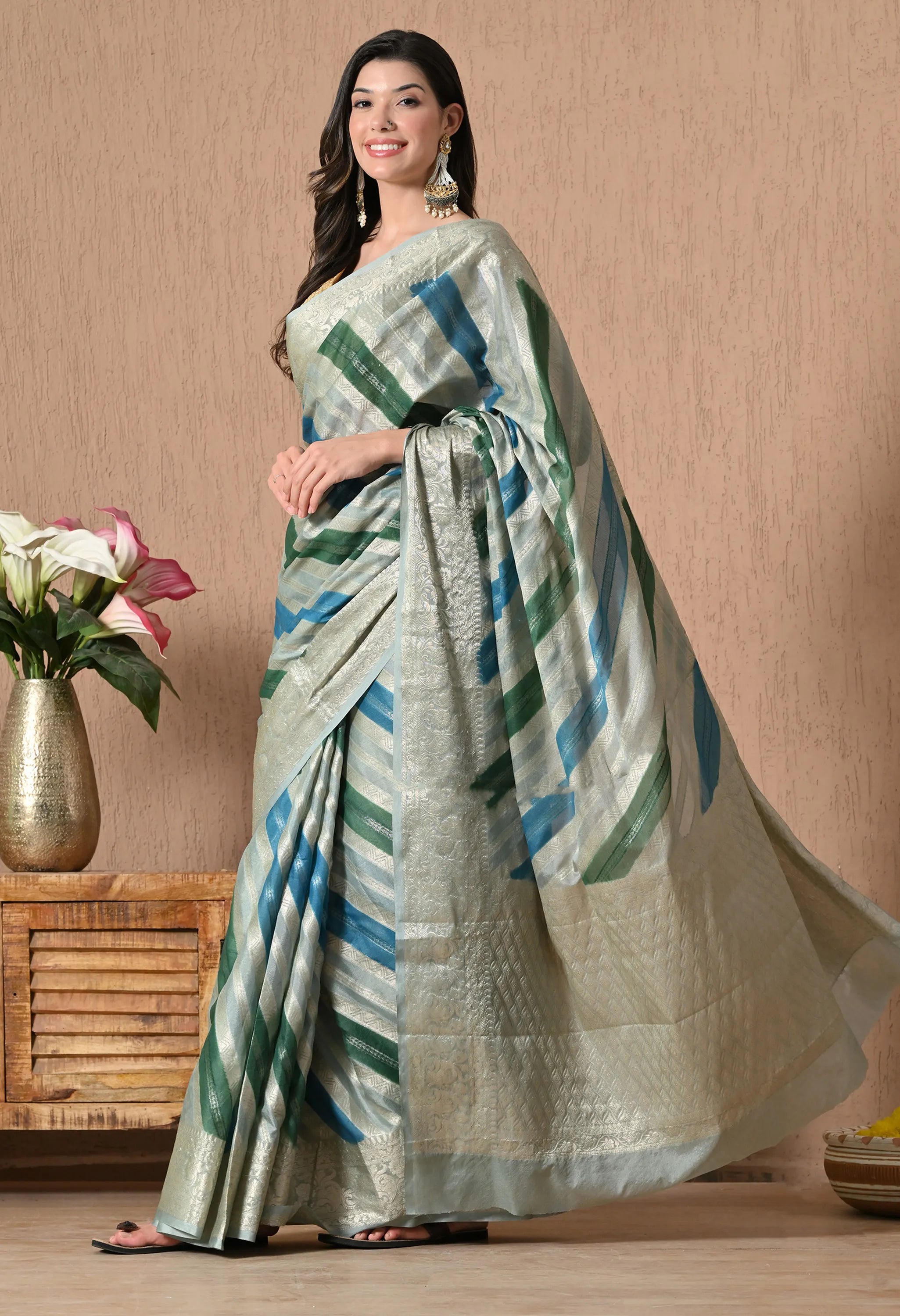 Blue Multicolor Silk Saree