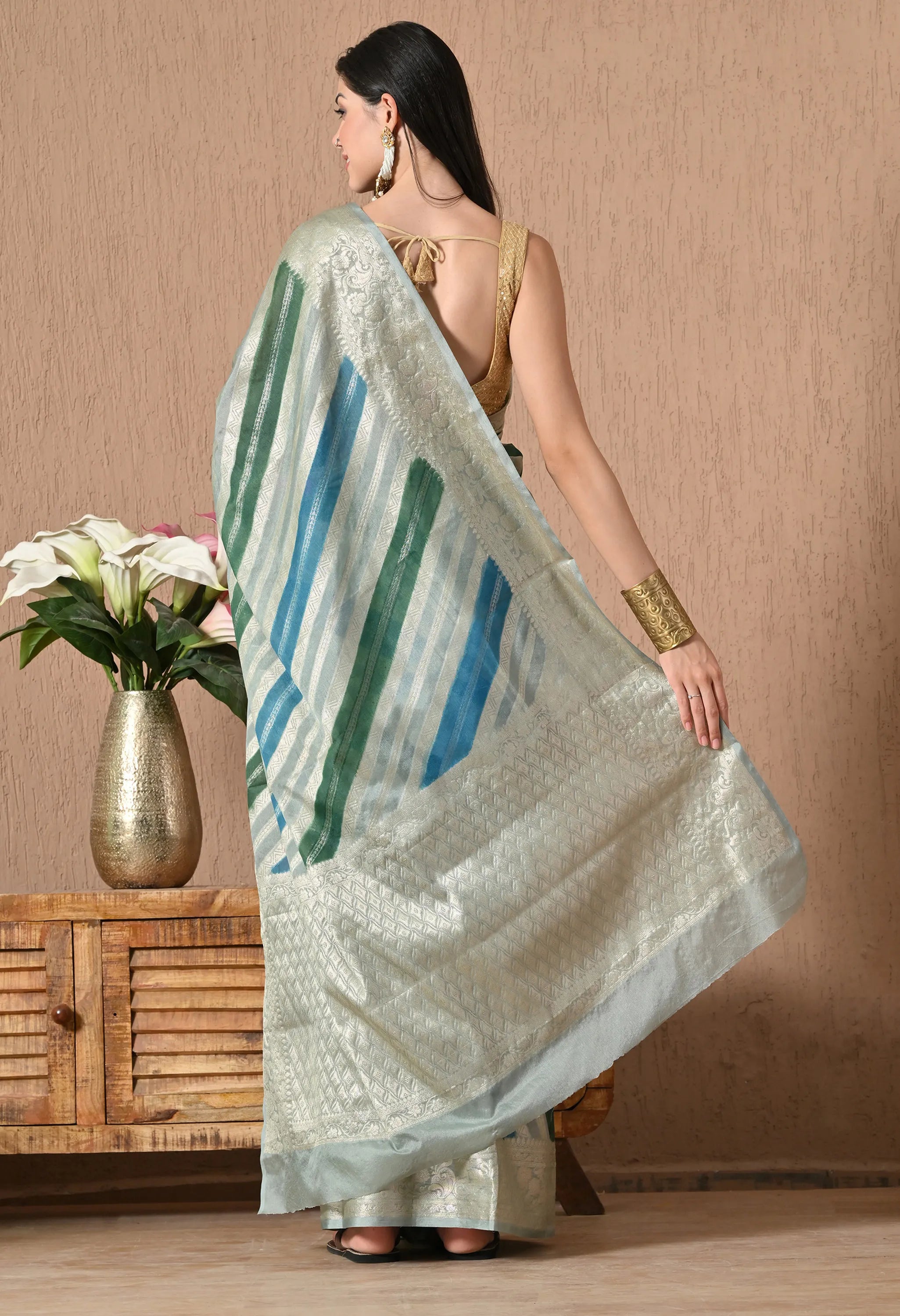 Blue Multicolor Silk Saree