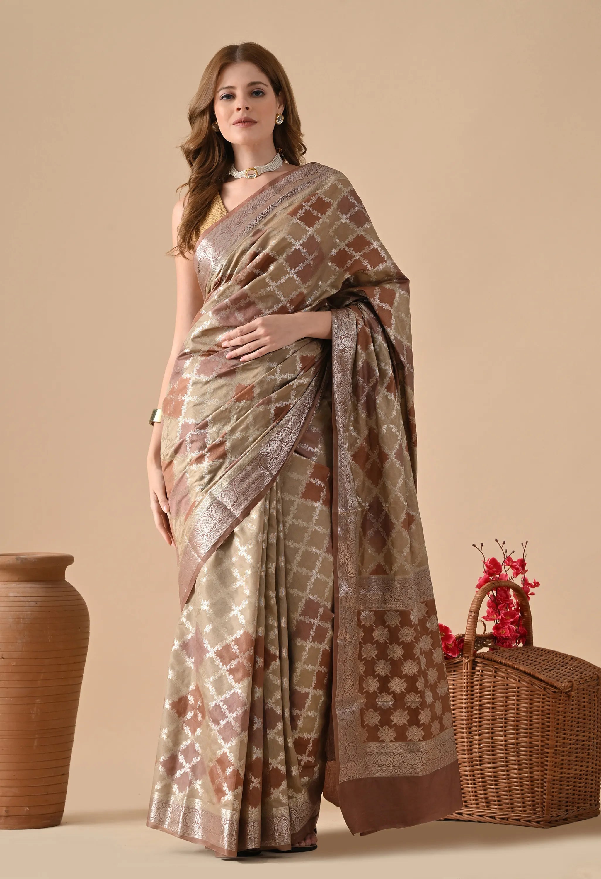 Brown Multicolor Rangkat Silk Saree