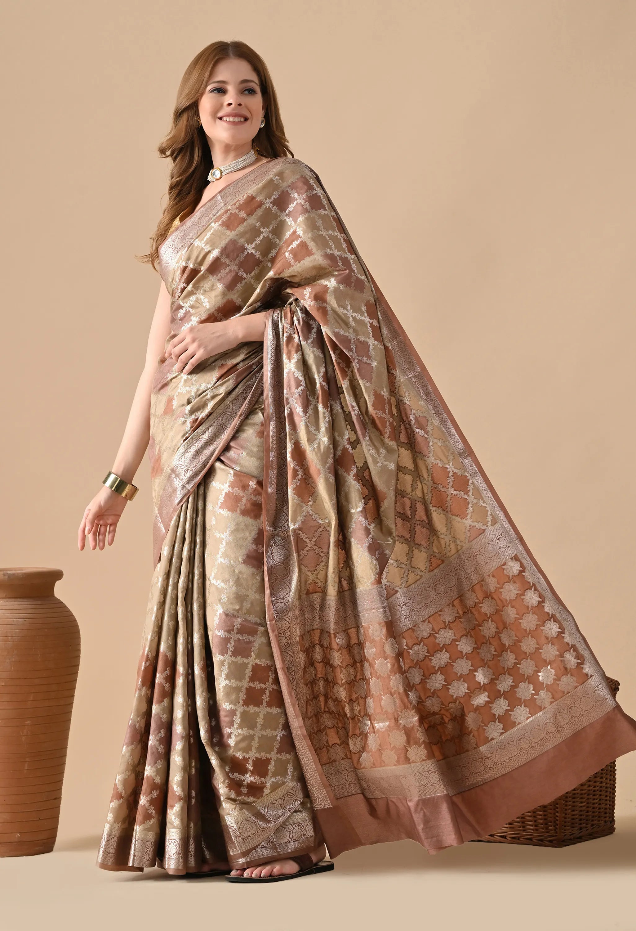 Brown Multicolor Rangkat Silk Saree