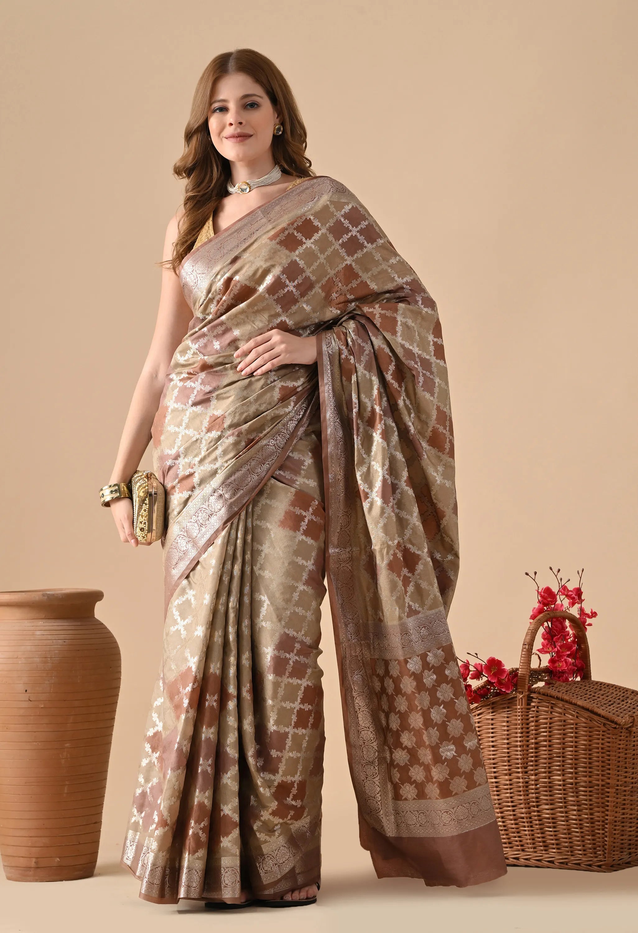 Brown Multicolor Rangkat Silk Saree
