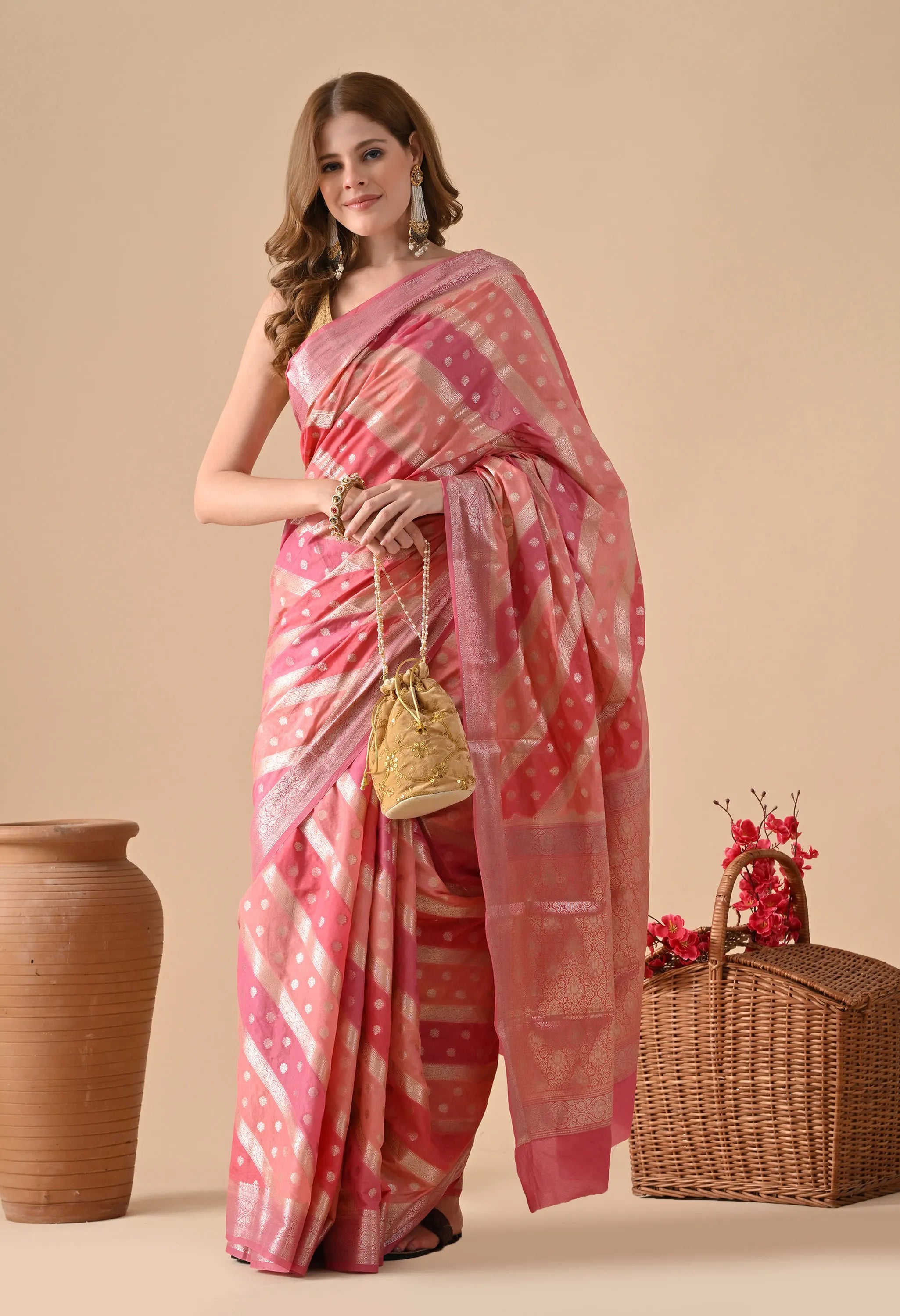 Banarasi rangkat Peach Silk Saree