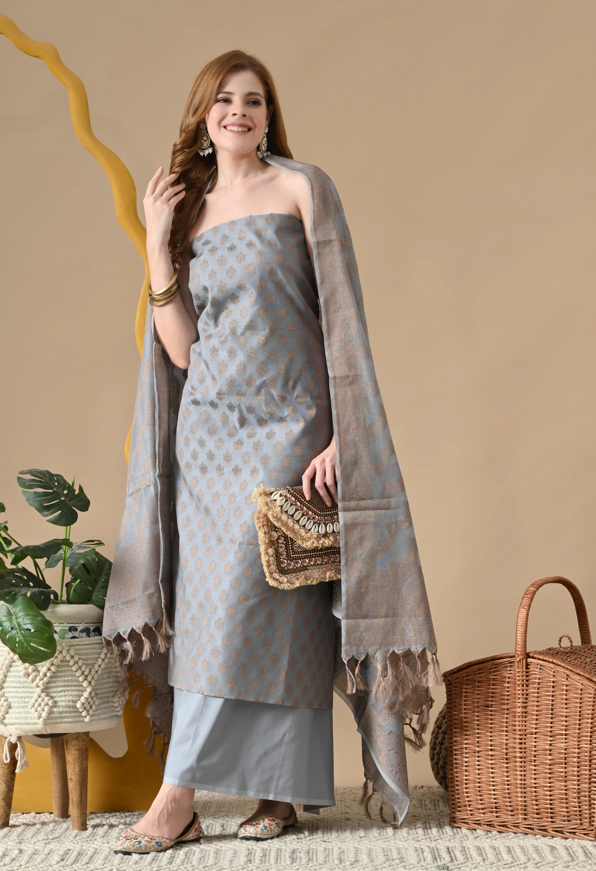 Designer chanderi cotton suit set