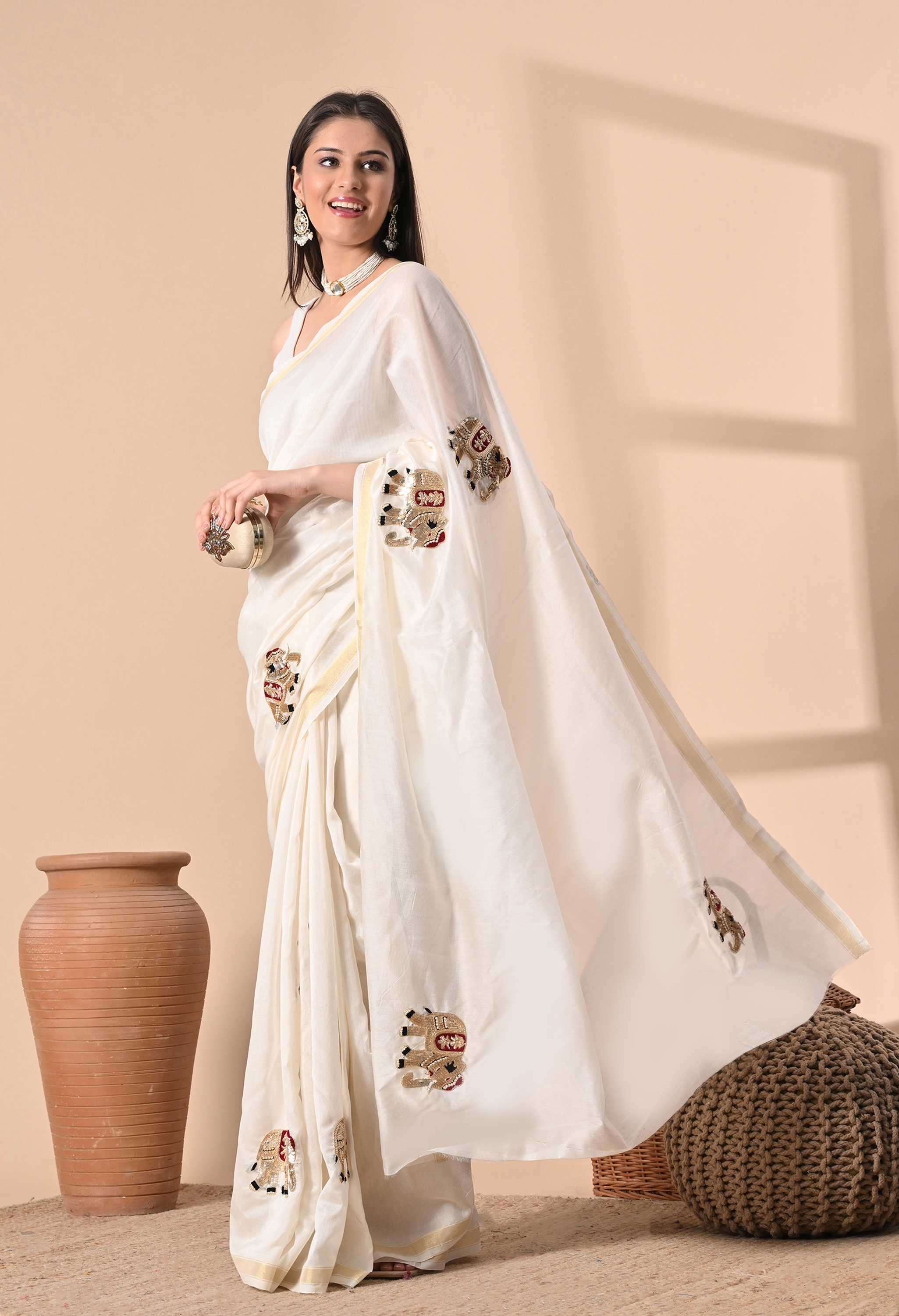 Festive Handmade Chanderi cotton saree