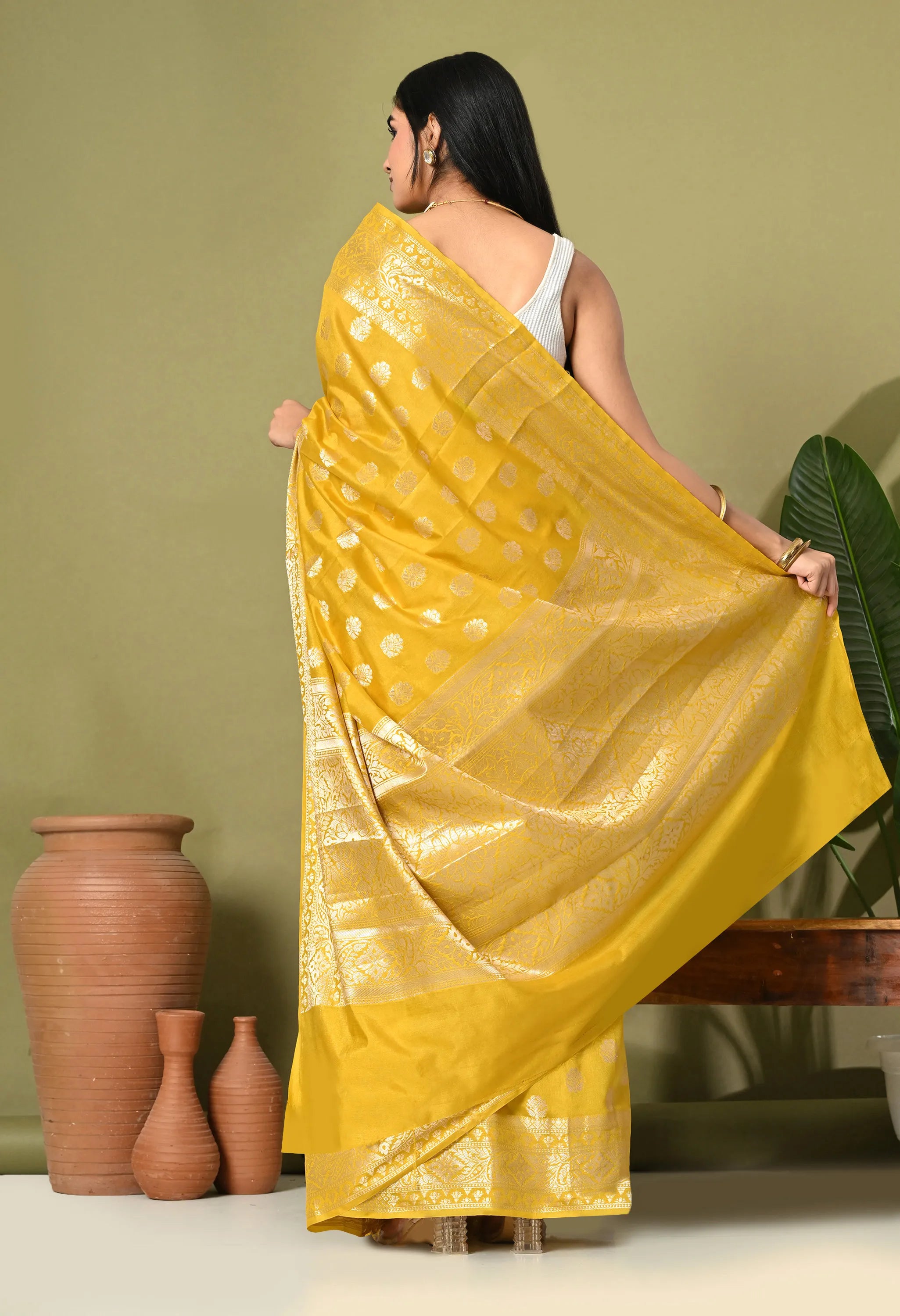 Latest silk yellow saree collection