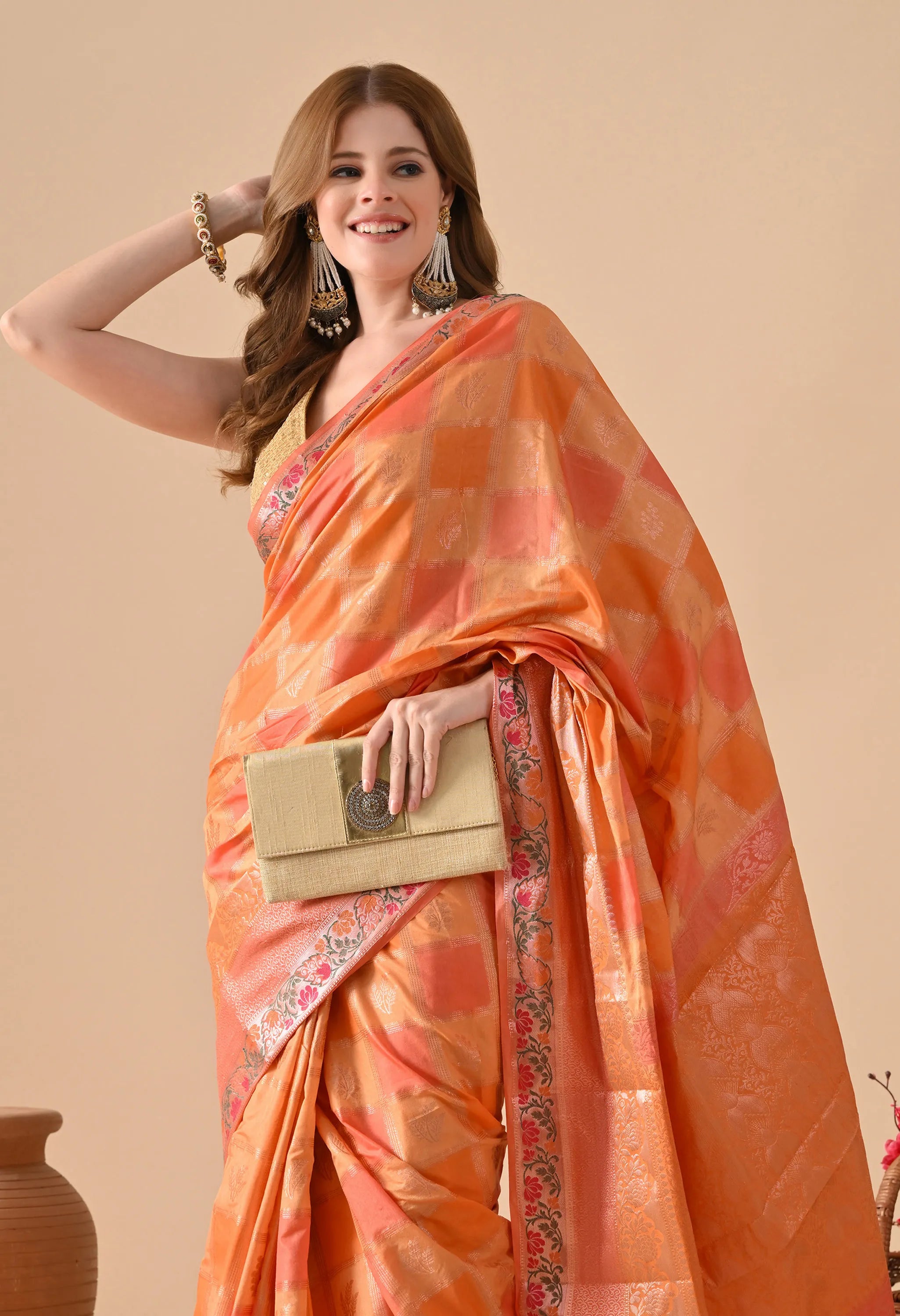 Orange Rangkat Silk Saree