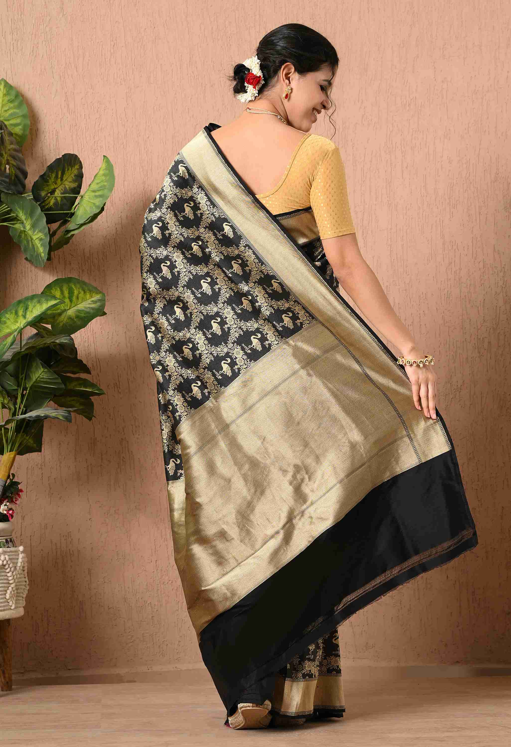 Pure katan silk black saree banarasi