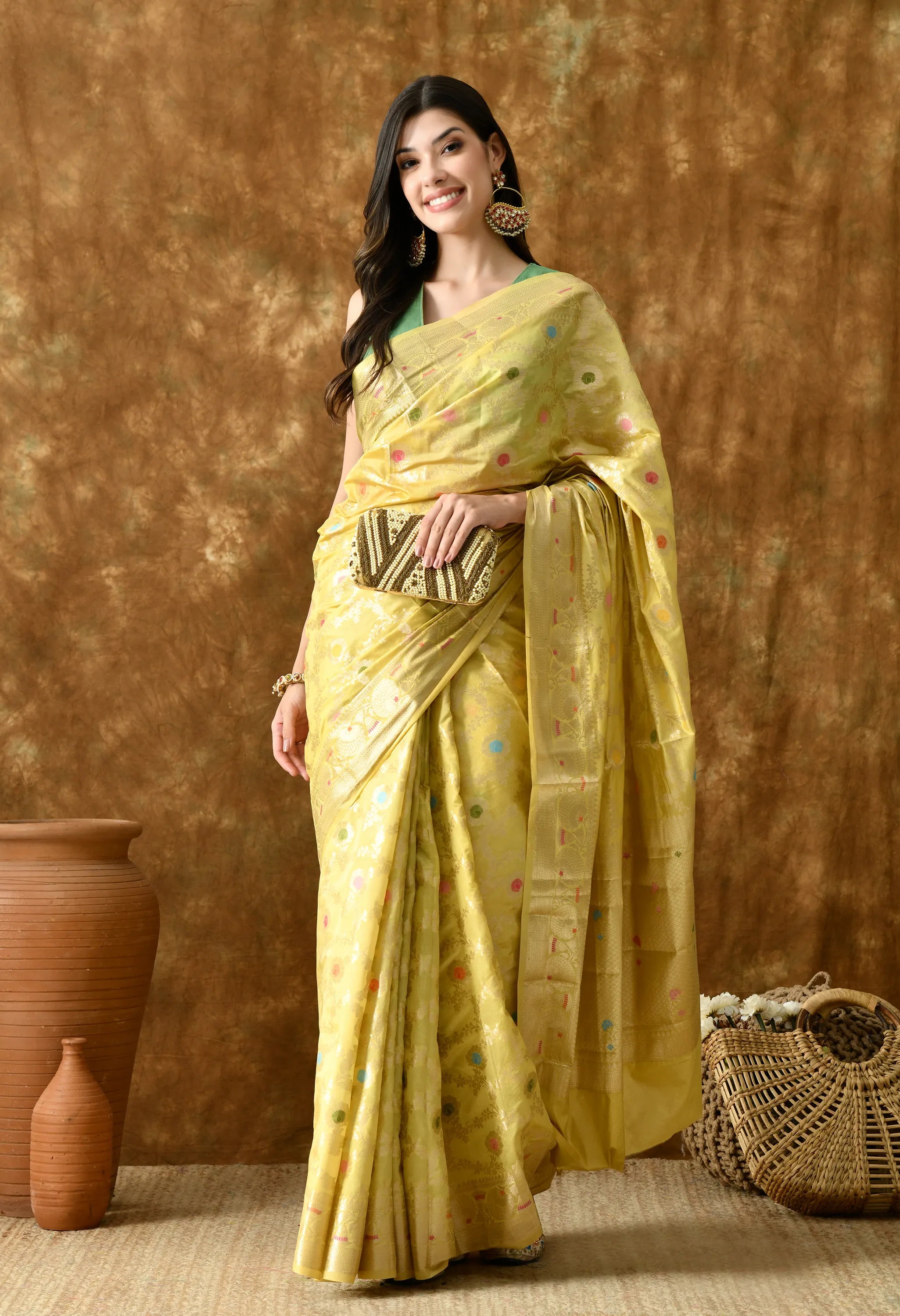 Stylish Yellow Silk Saree with Zari Work