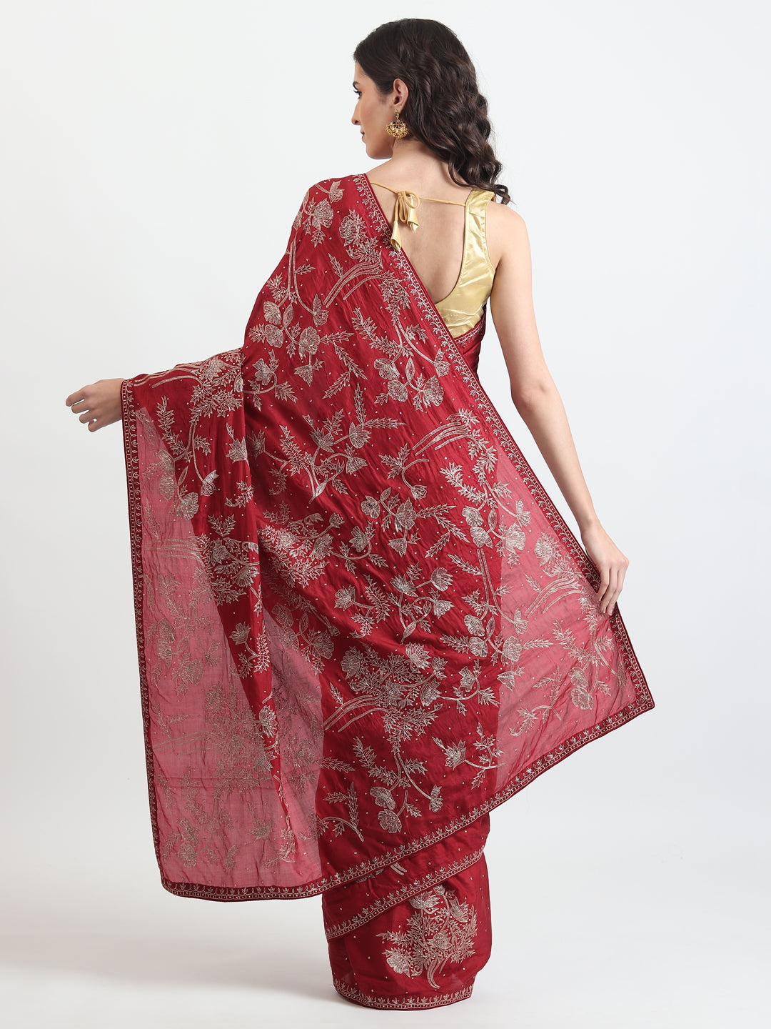 Pure crepe Red Saree Online 