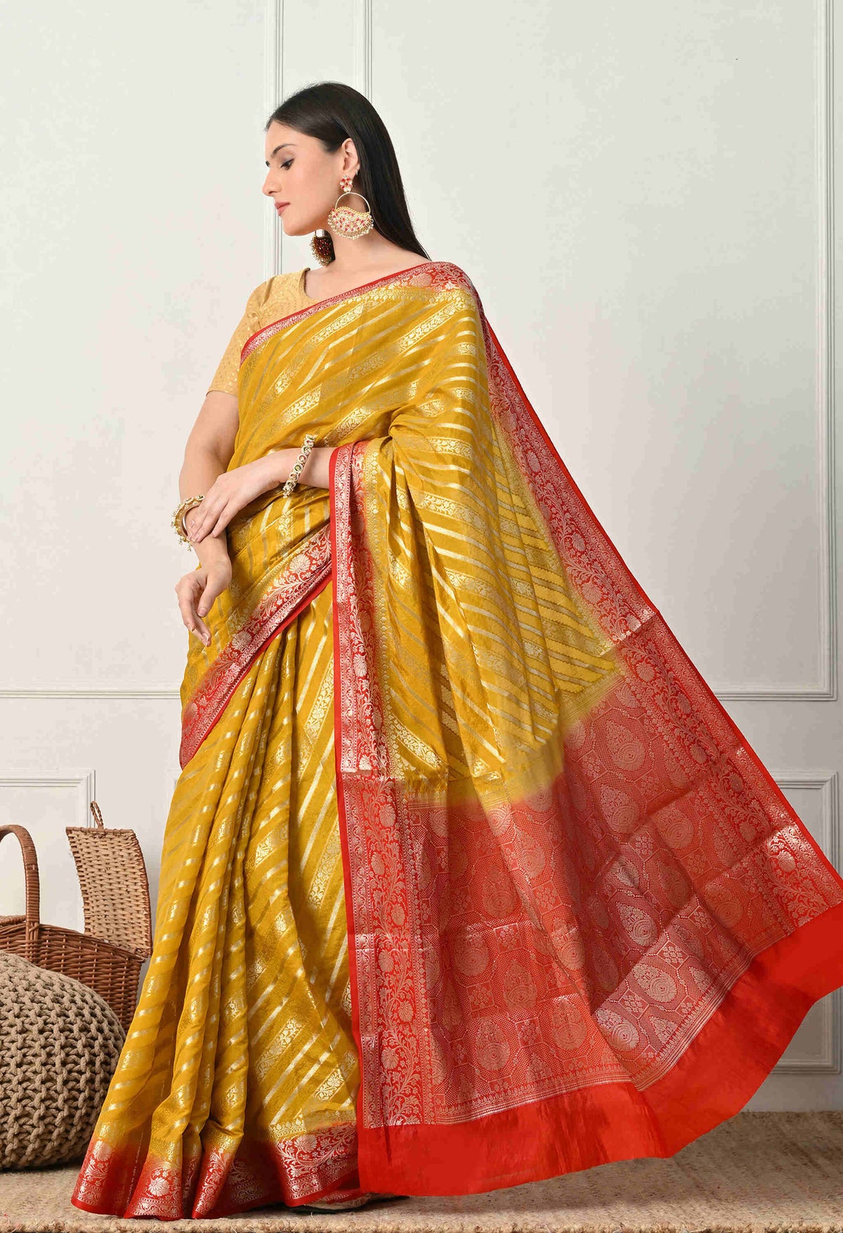 Traditional silk yellow sarees for Rakhi