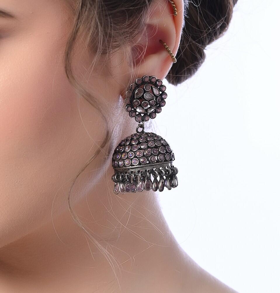 Designer silver jhumka earrings for women