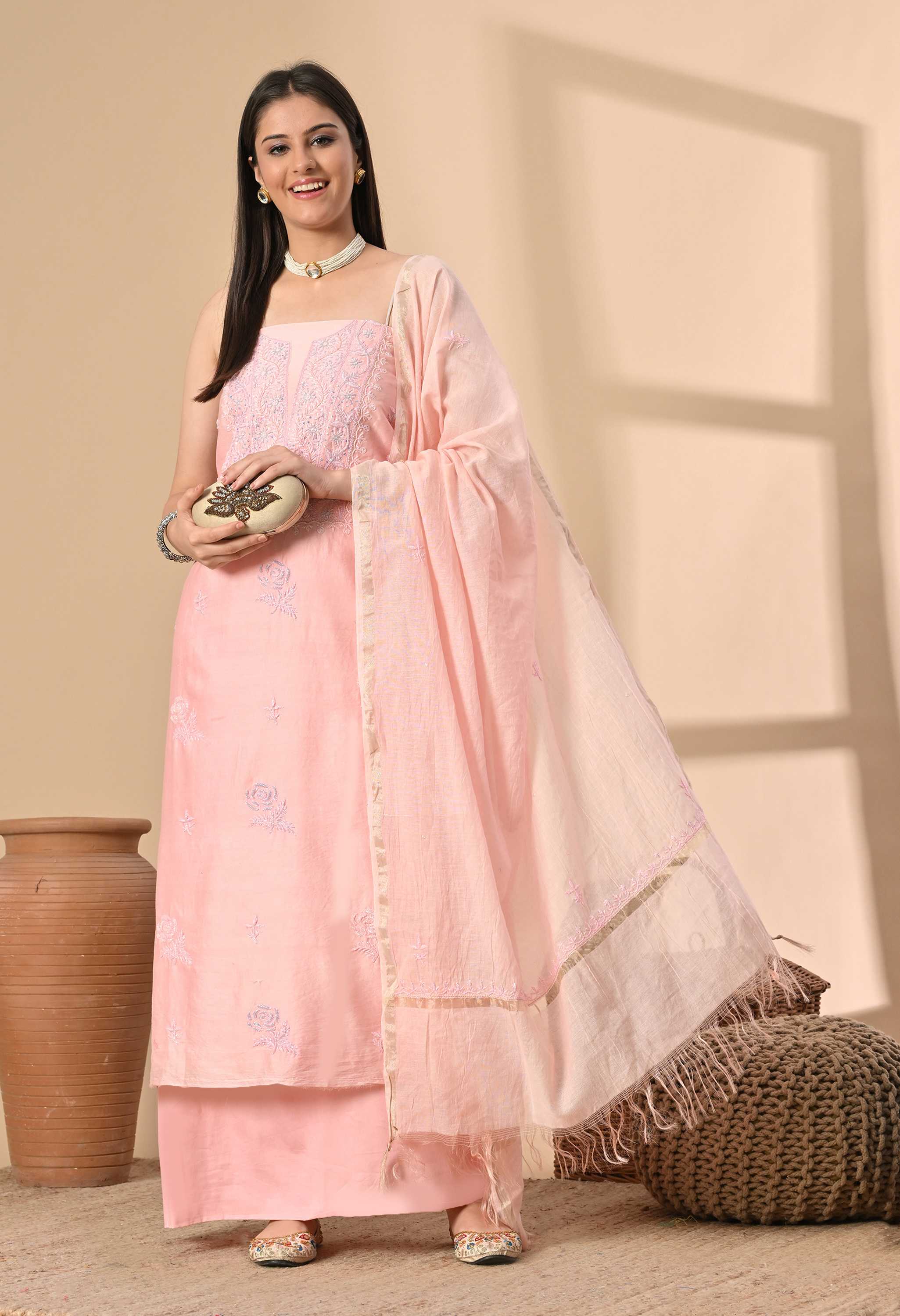 Handwork Chanderi Cotton Suit Sets