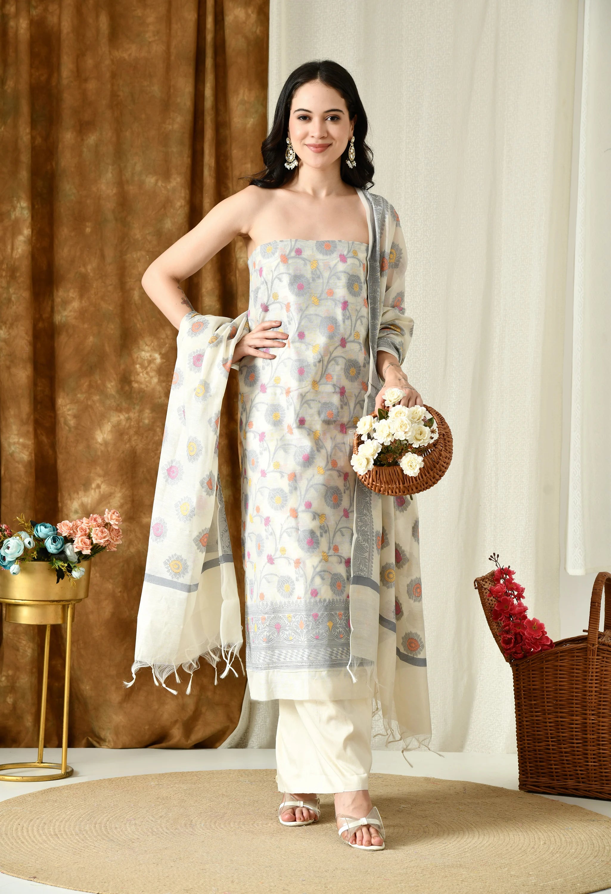 party wear chanderi cotton suit set