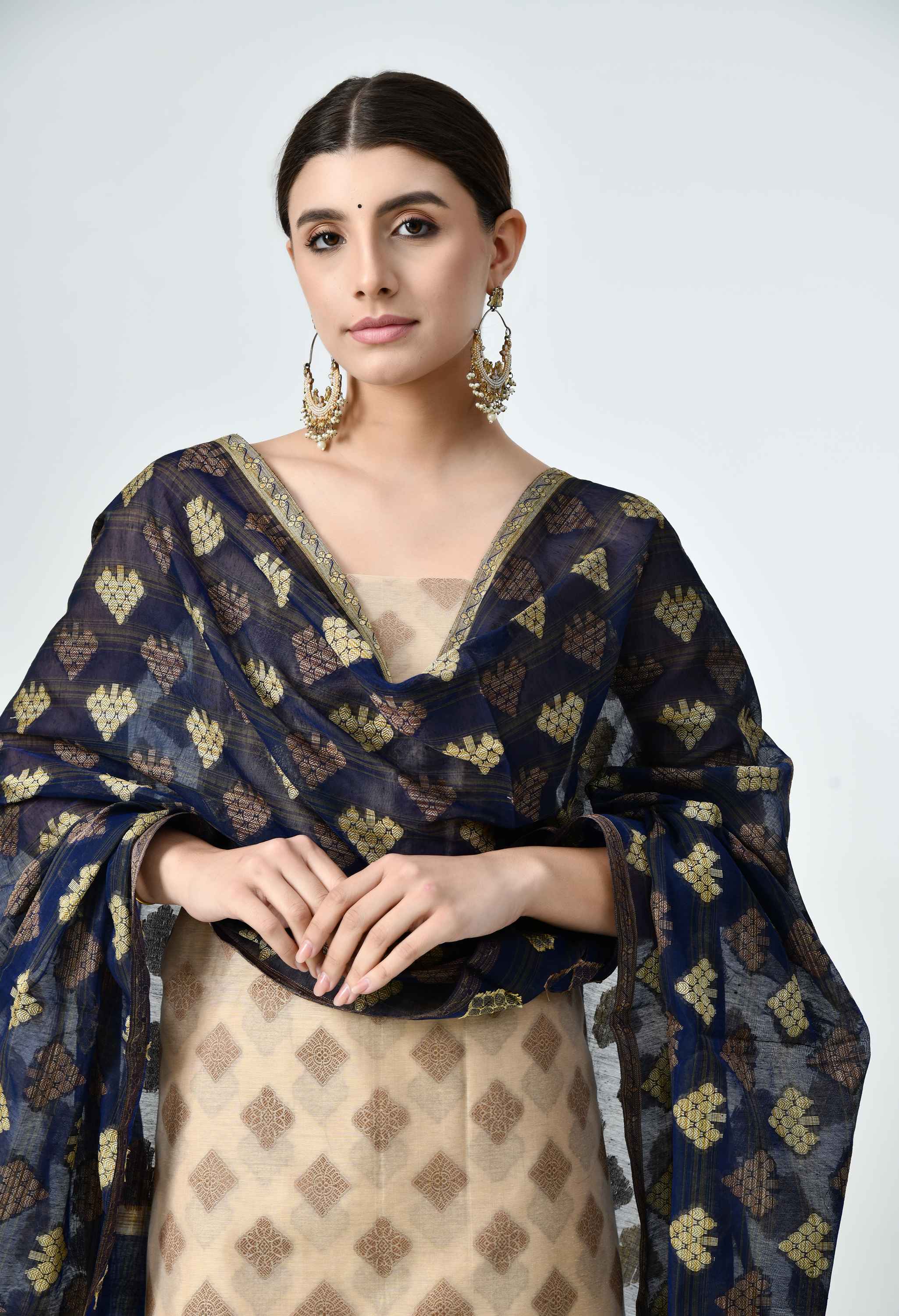 Chanderi cotton unstitched suit