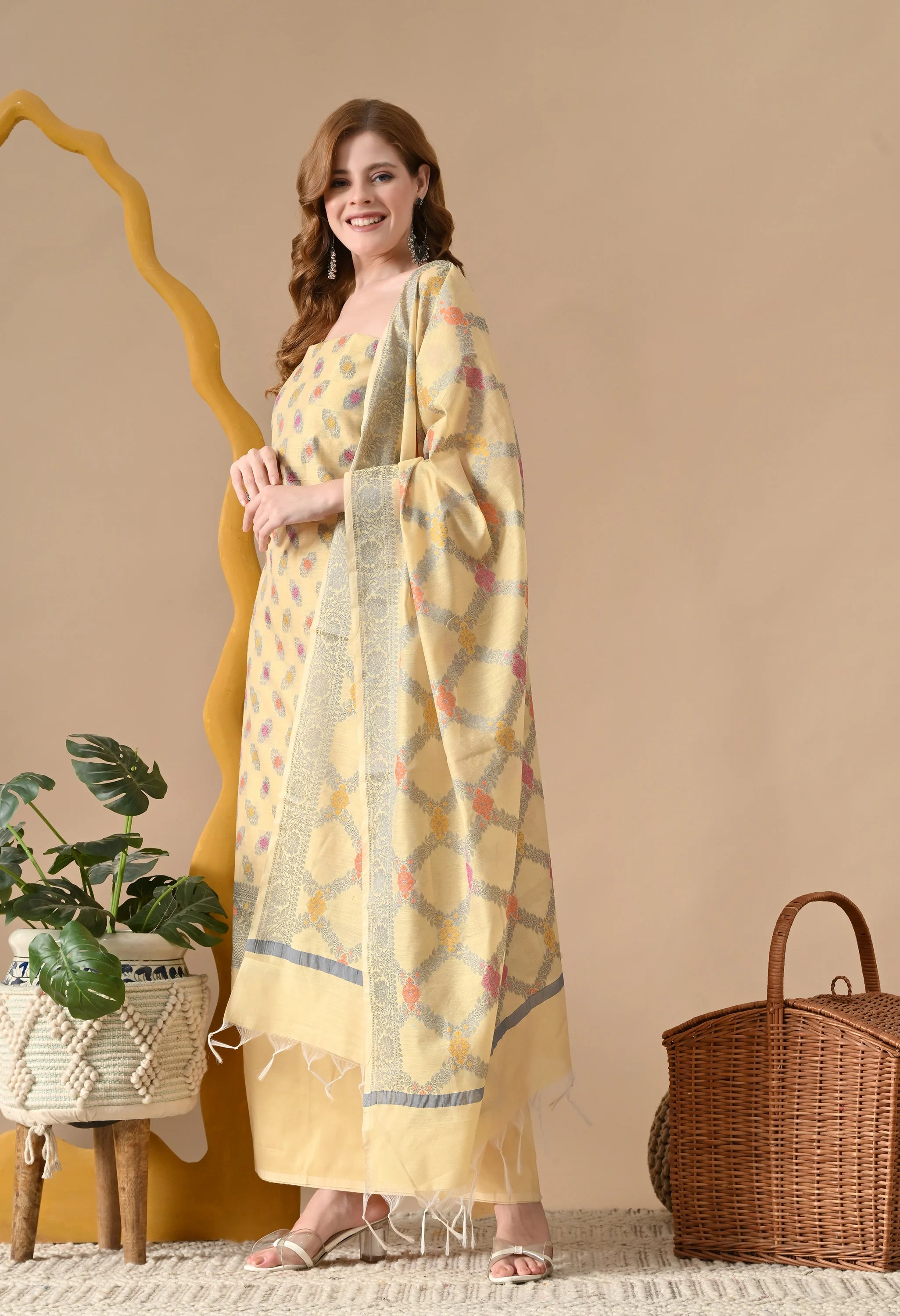 Chanderi cotton unstitched suits