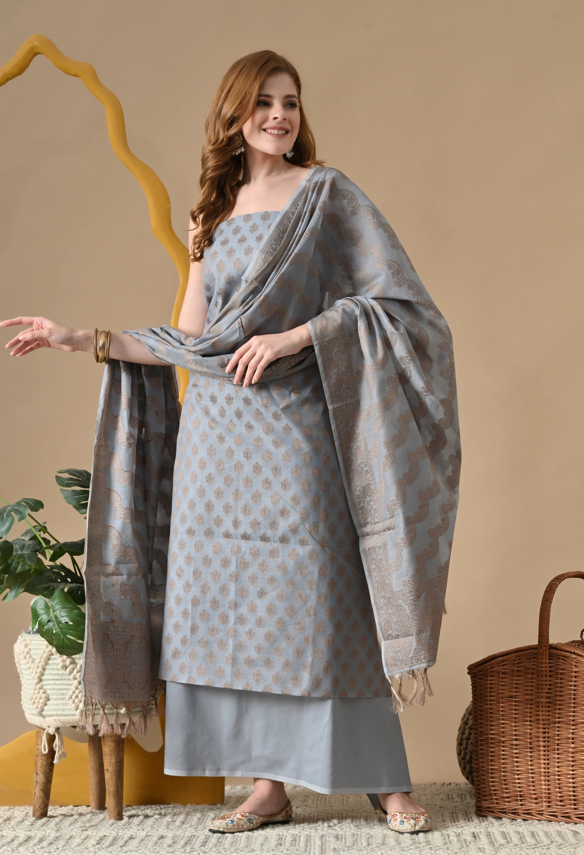 Chanderi cotton zari work suits