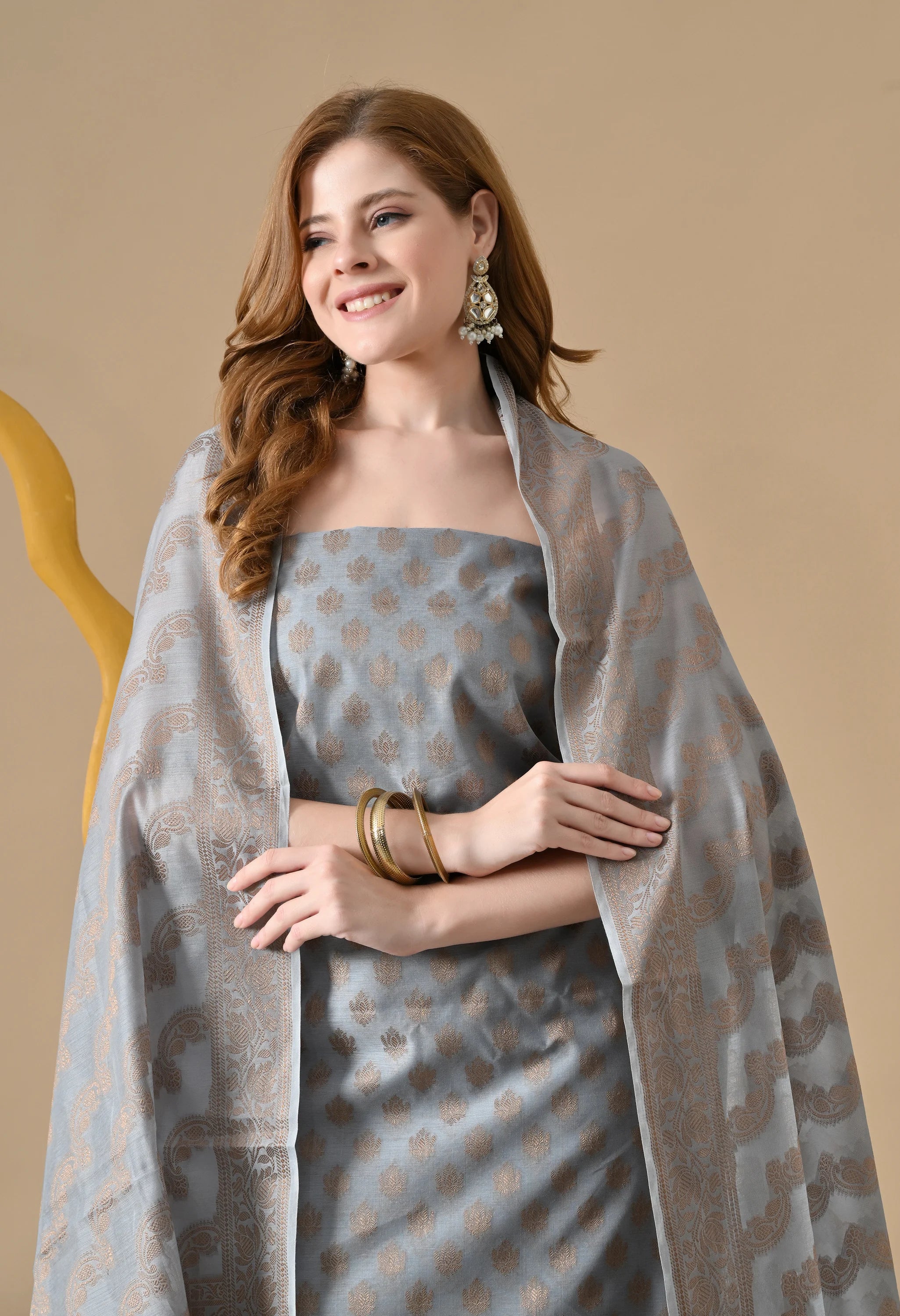 Chanderi cotton zari work suits