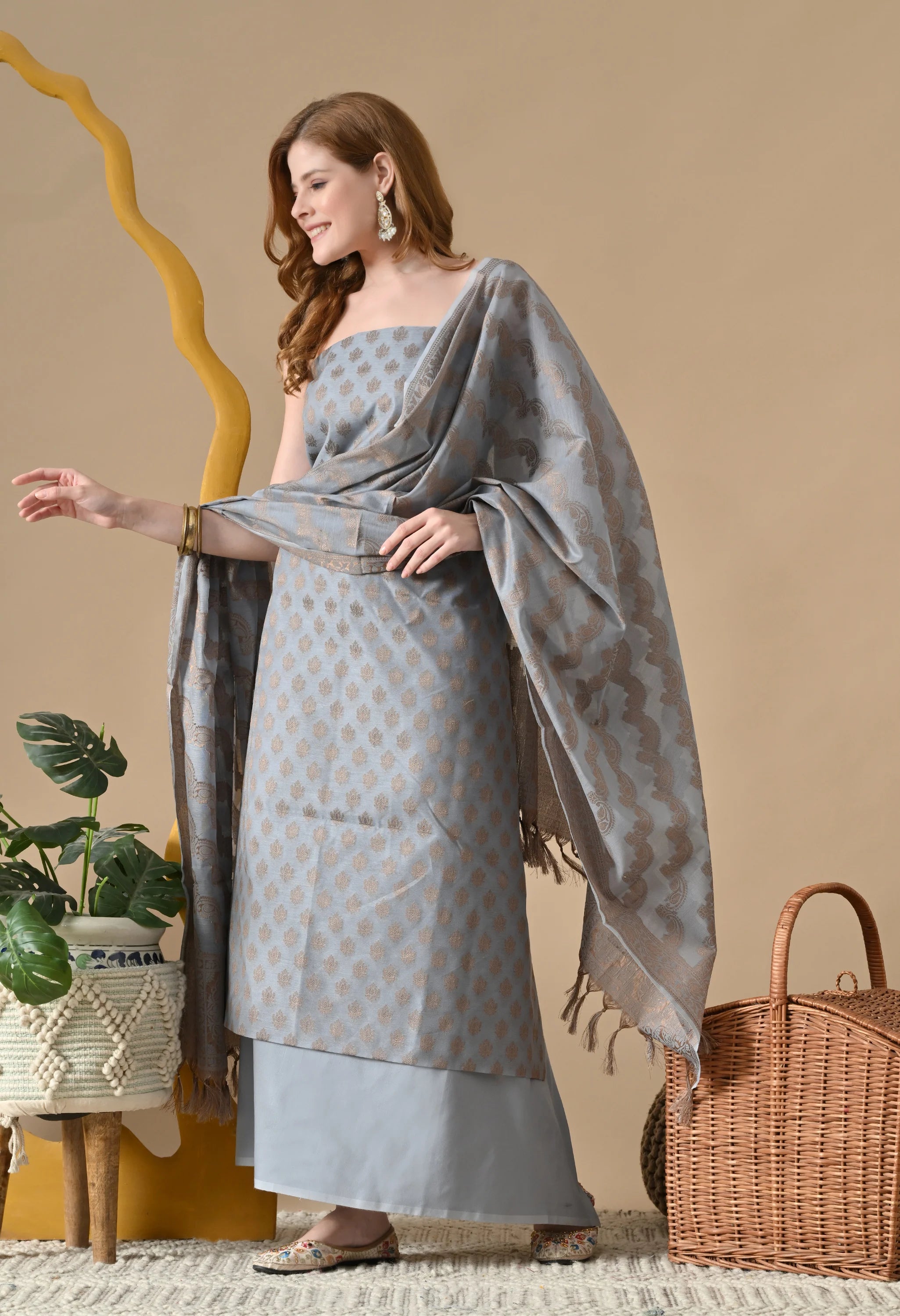 Chanderi cotton zari work suits