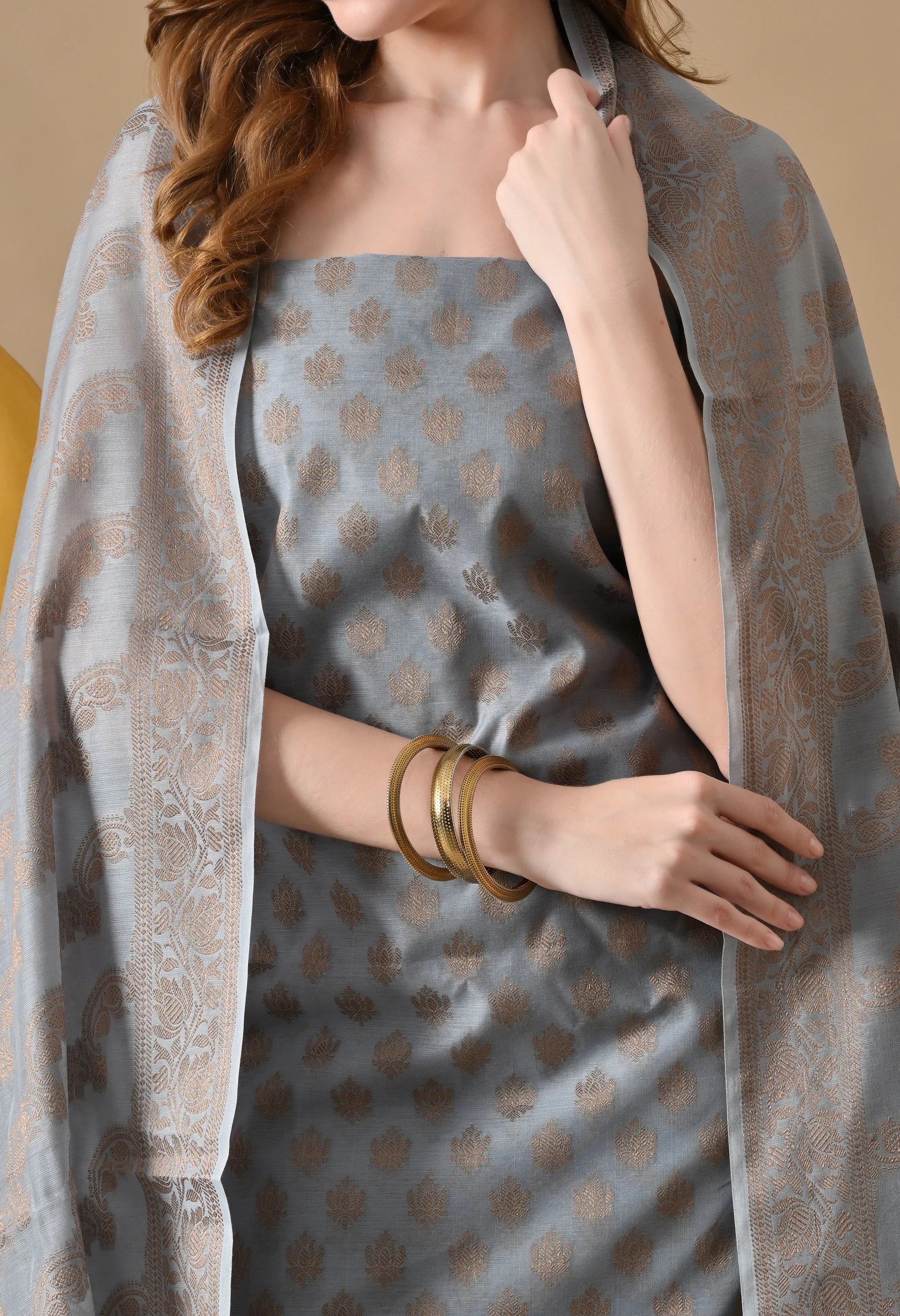 Chanderi cotton zari work suits