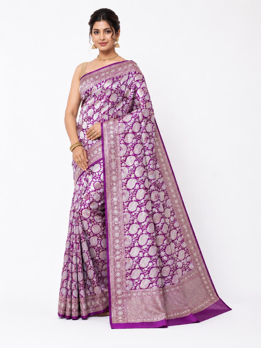 Purple Pure Katan Silk Banarasi Handloom Saree with Gold Zari Work