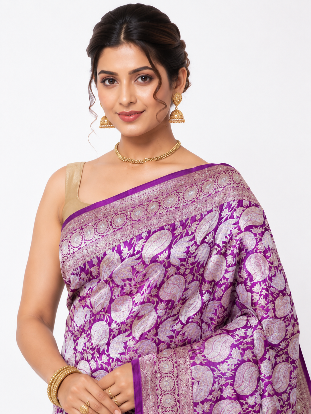 Purple Pure Katan Silk Banarasi Handloom Saree with Gold Zari Work