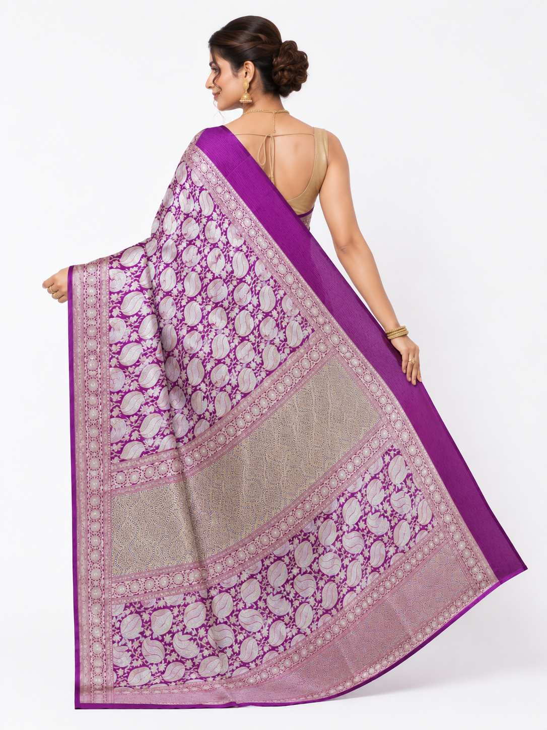 Purple Pure Katan Silk Banarasi Handloom Saree with Gold Zari Work