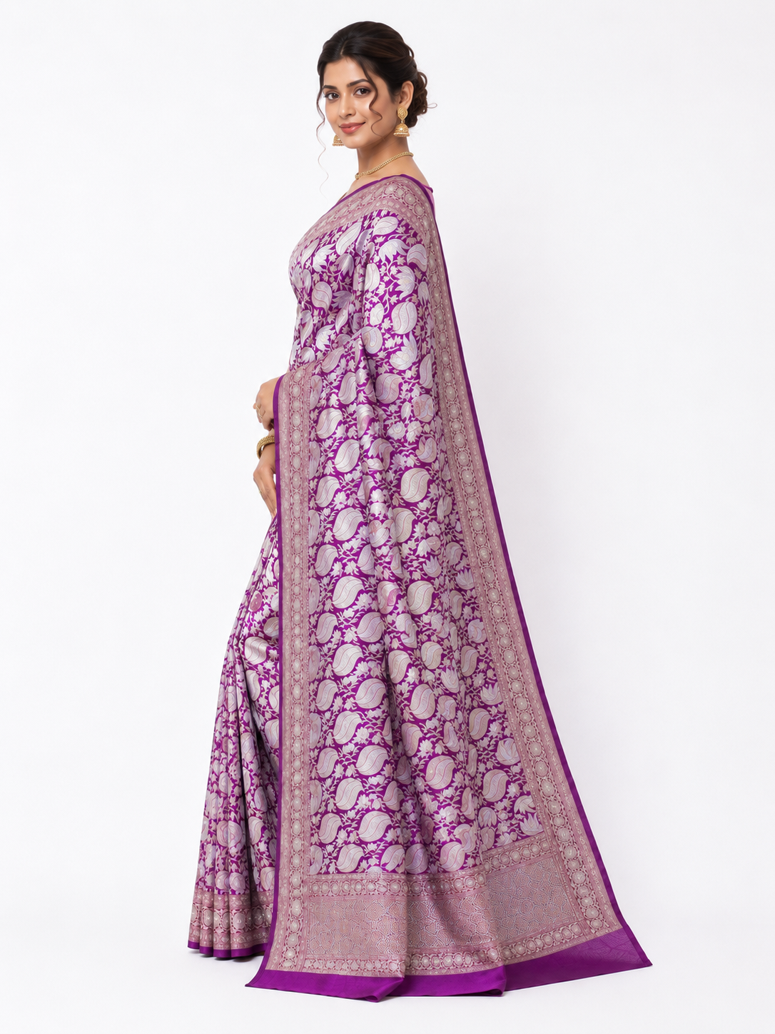Purple Pure Katan Silk Banarasi Handloom Saree with Gold Zari Work