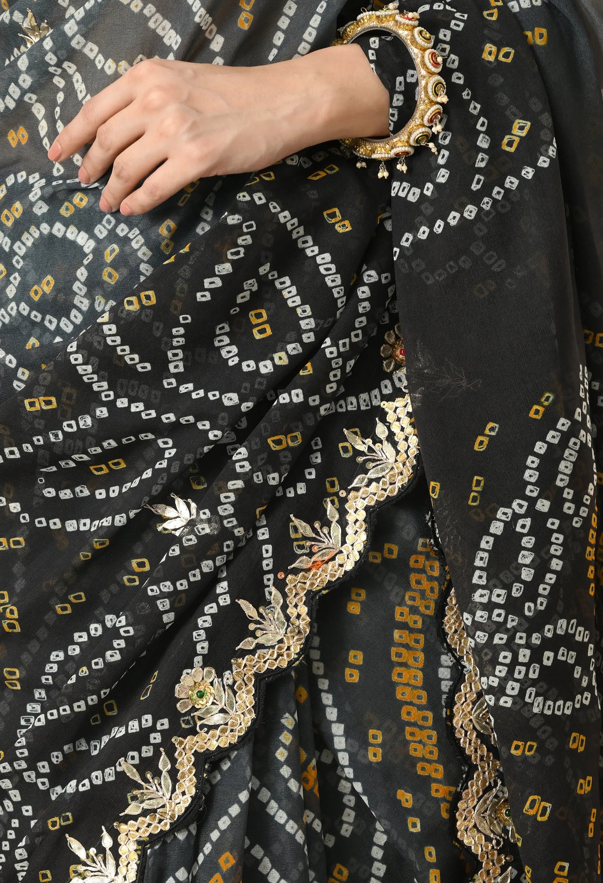 Crepe saree with gota patti work