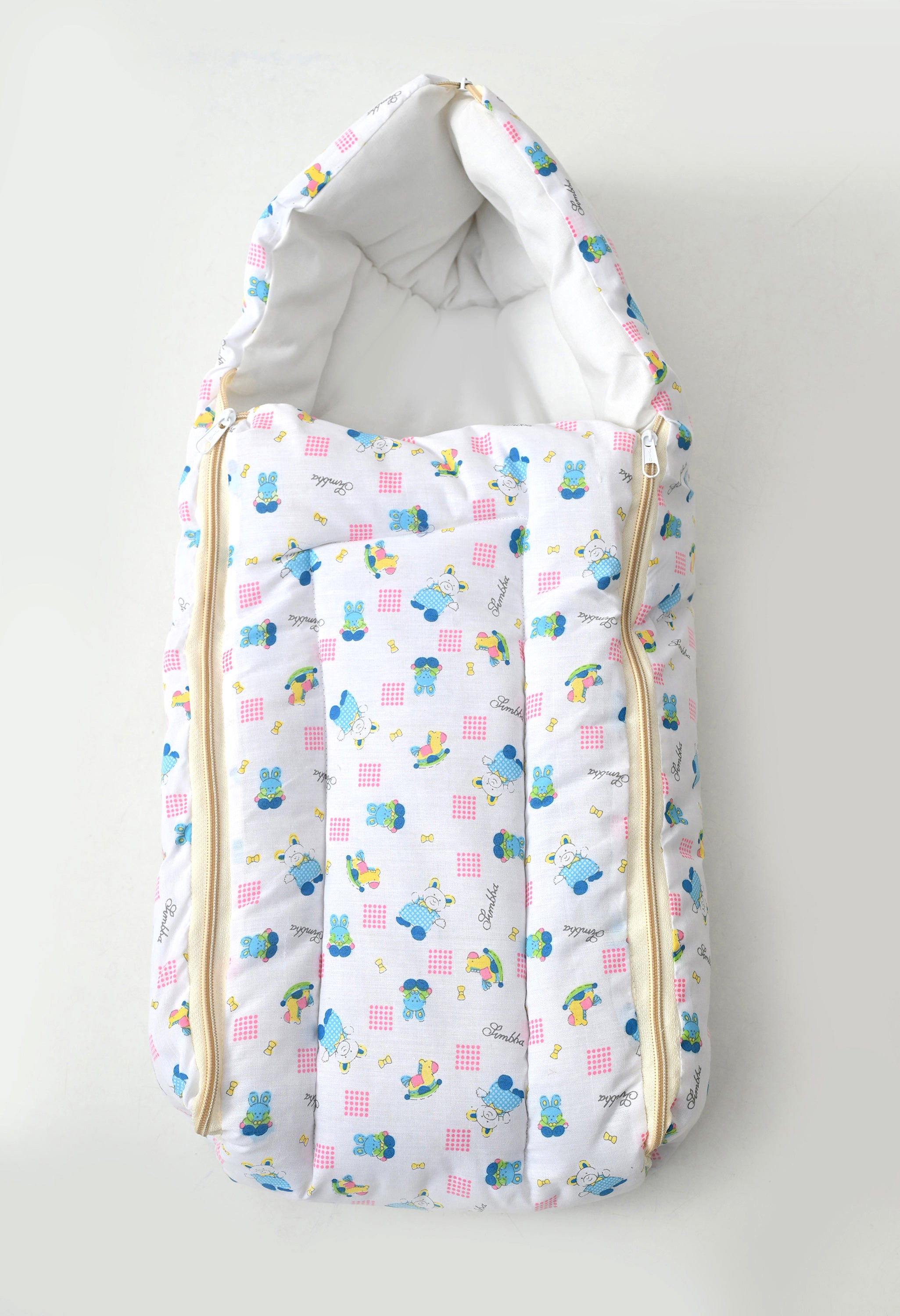 Unisex 5-Piece Newborn Baby Bedding Combo Set - Printed Mattress with Mosquito Net, Sleeping Bag, and Bolsters