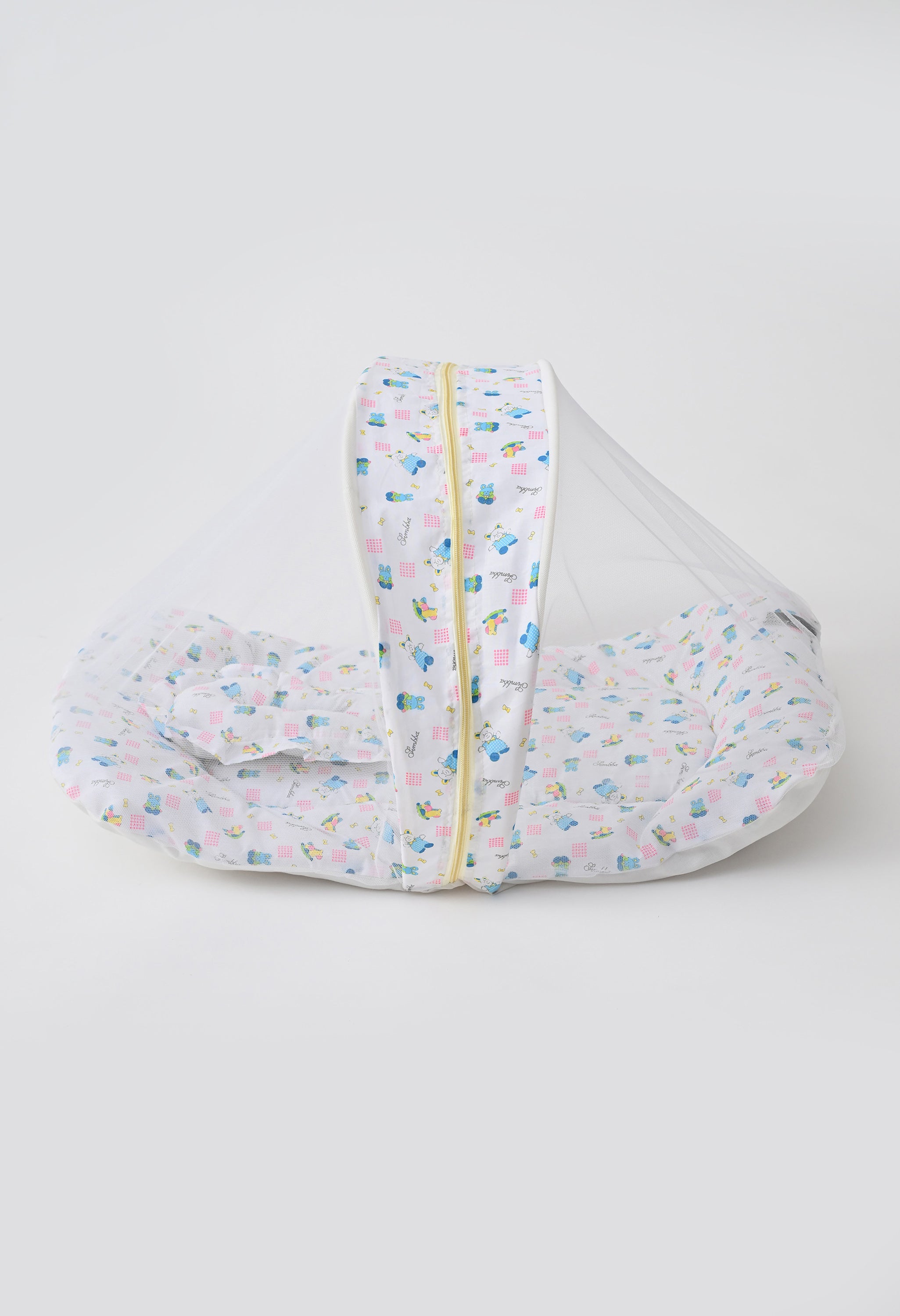 Unisex 5-Piece Newborn Baby Bedding Combo Set - Printed Mattress with Mosquito Net, Sleeping Bag, and Bolsters