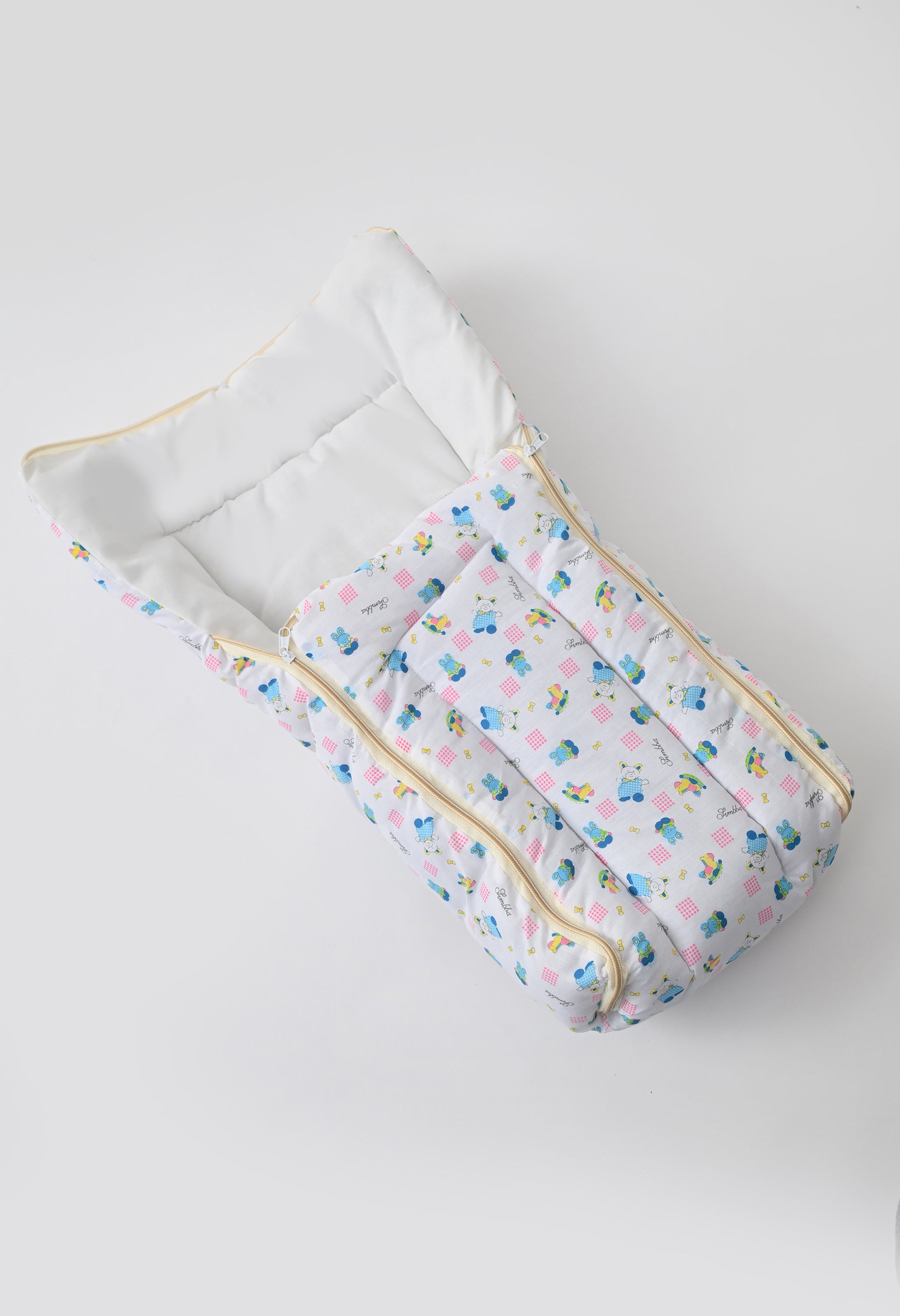Unisex 5-Piece Newborn Baby Bedding Combo Set - Printed Mattress with Mosquito Net, Sleeping Bag, and Bolsters