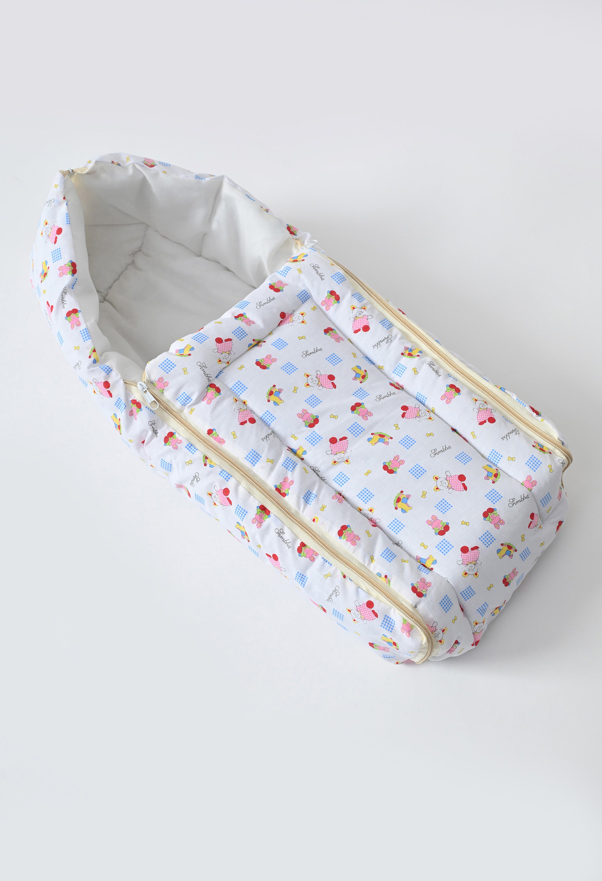 Unisex 5-Piece Newborn Baby Bedding Combo Set - Printed Mattress with Mosquito Net, Sleeping Bag, and Bolsters