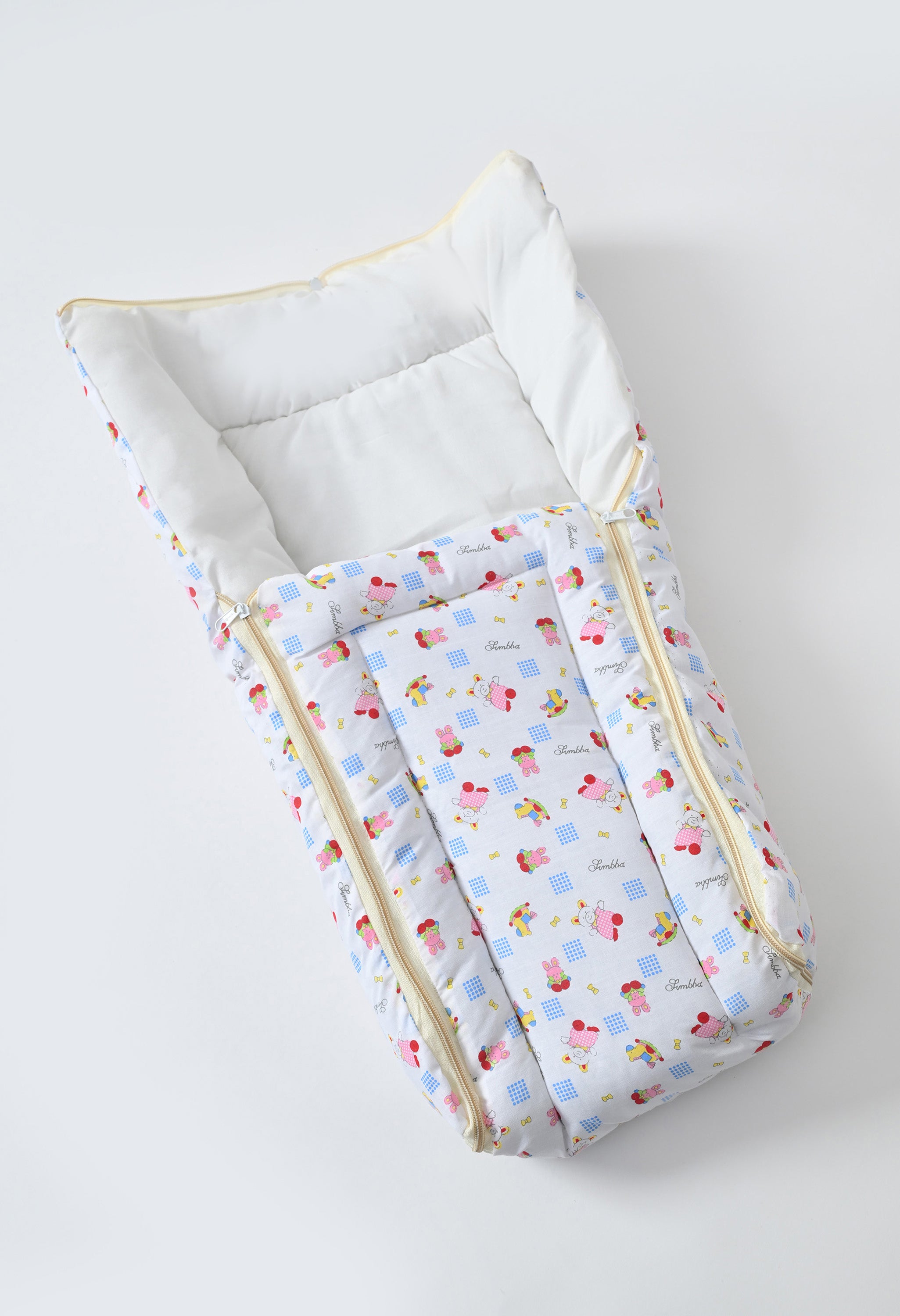 Unisex 5-Piece Newborn Baby Bedding Combo Set - Printed Mattress with Mosquito Net, Sleeping Bag, and Bolsters