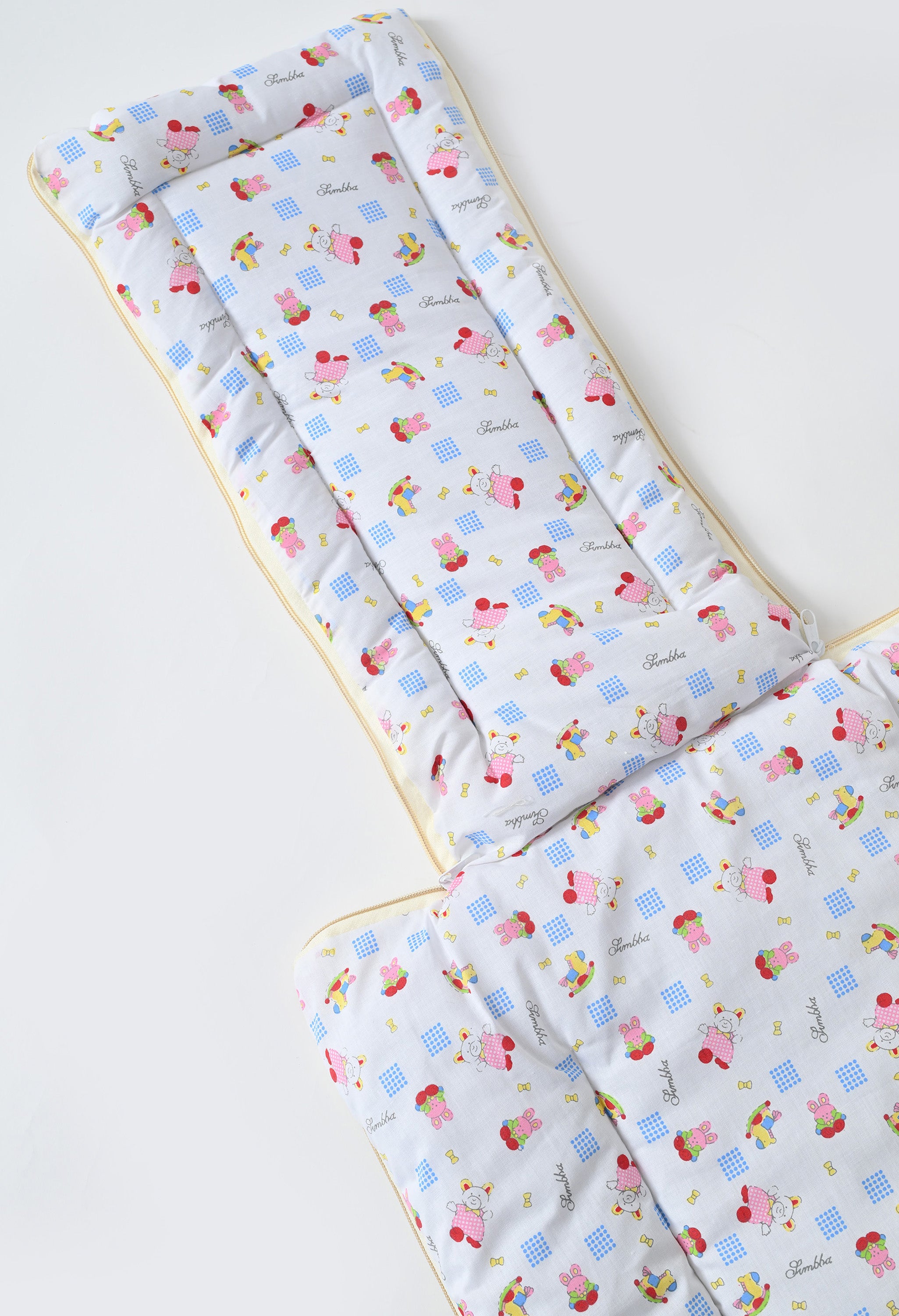 Unisex 5-Piece Newborn Baby Bedding Combo Set - Printed Mattress with Mosquito Net, Sleeping Bag, and Bolsters