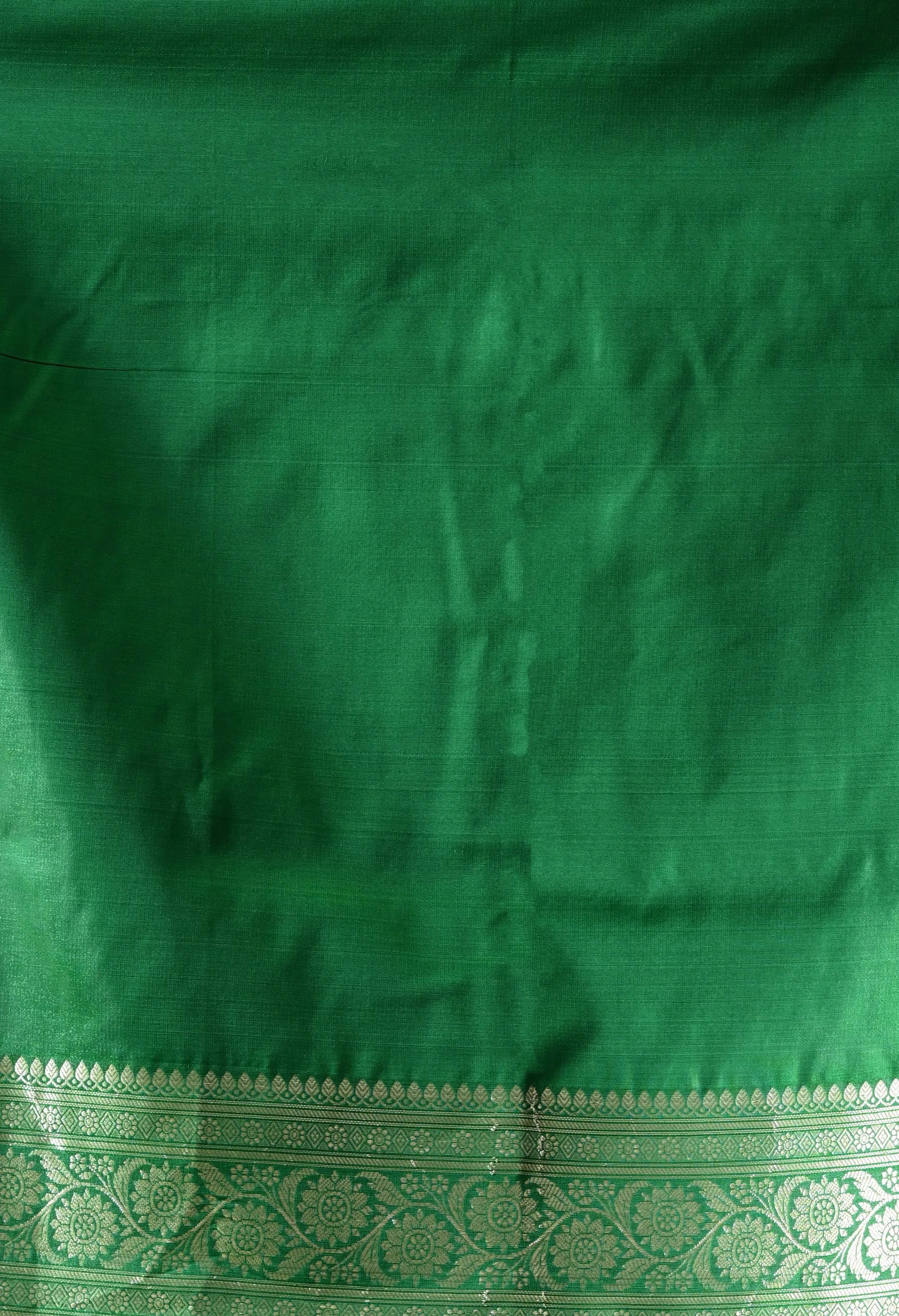 Red & Green Woven Design Banarasi Silk-Blend Saree with Zari Border