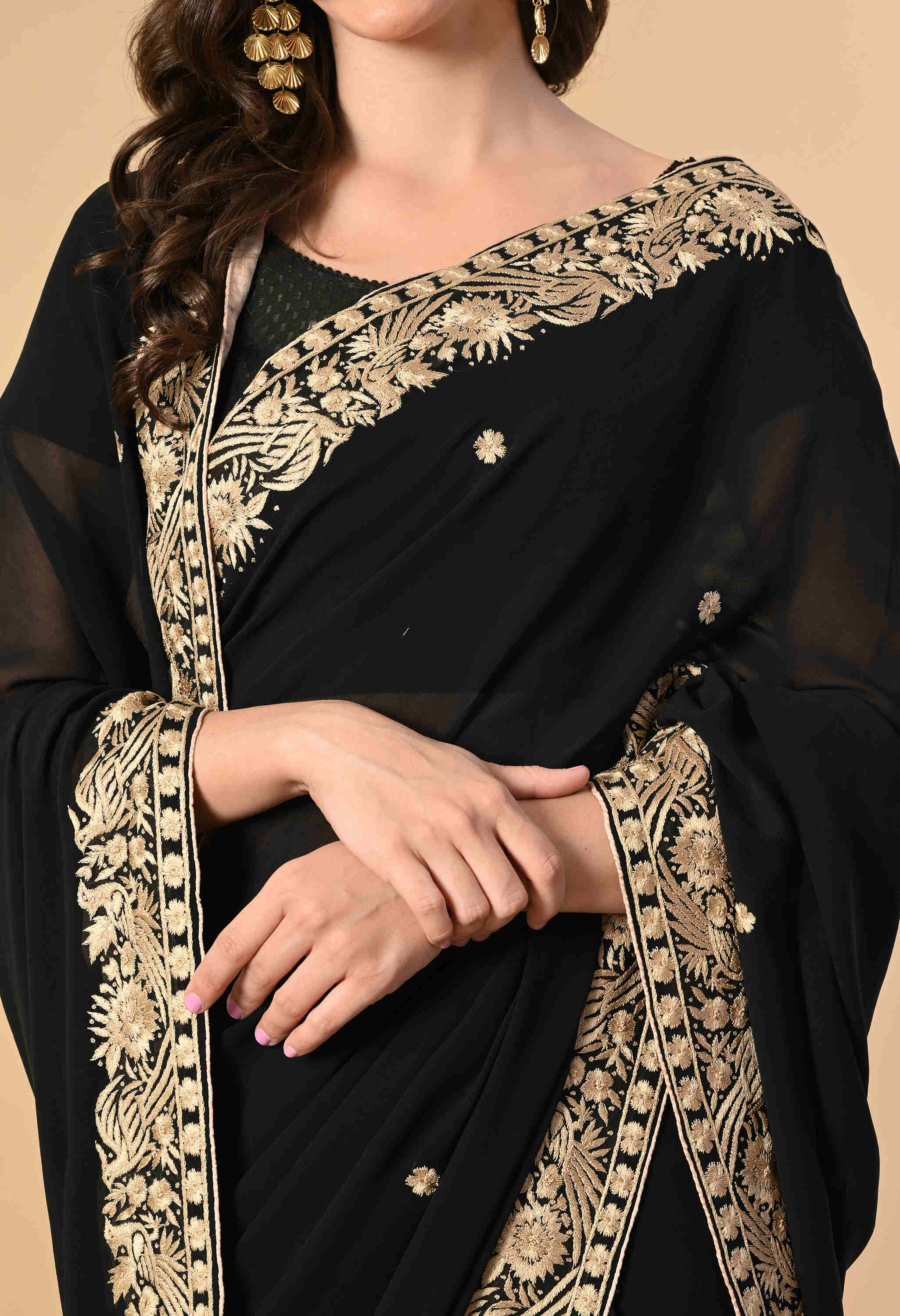 Crepe Party Wear Black Saree