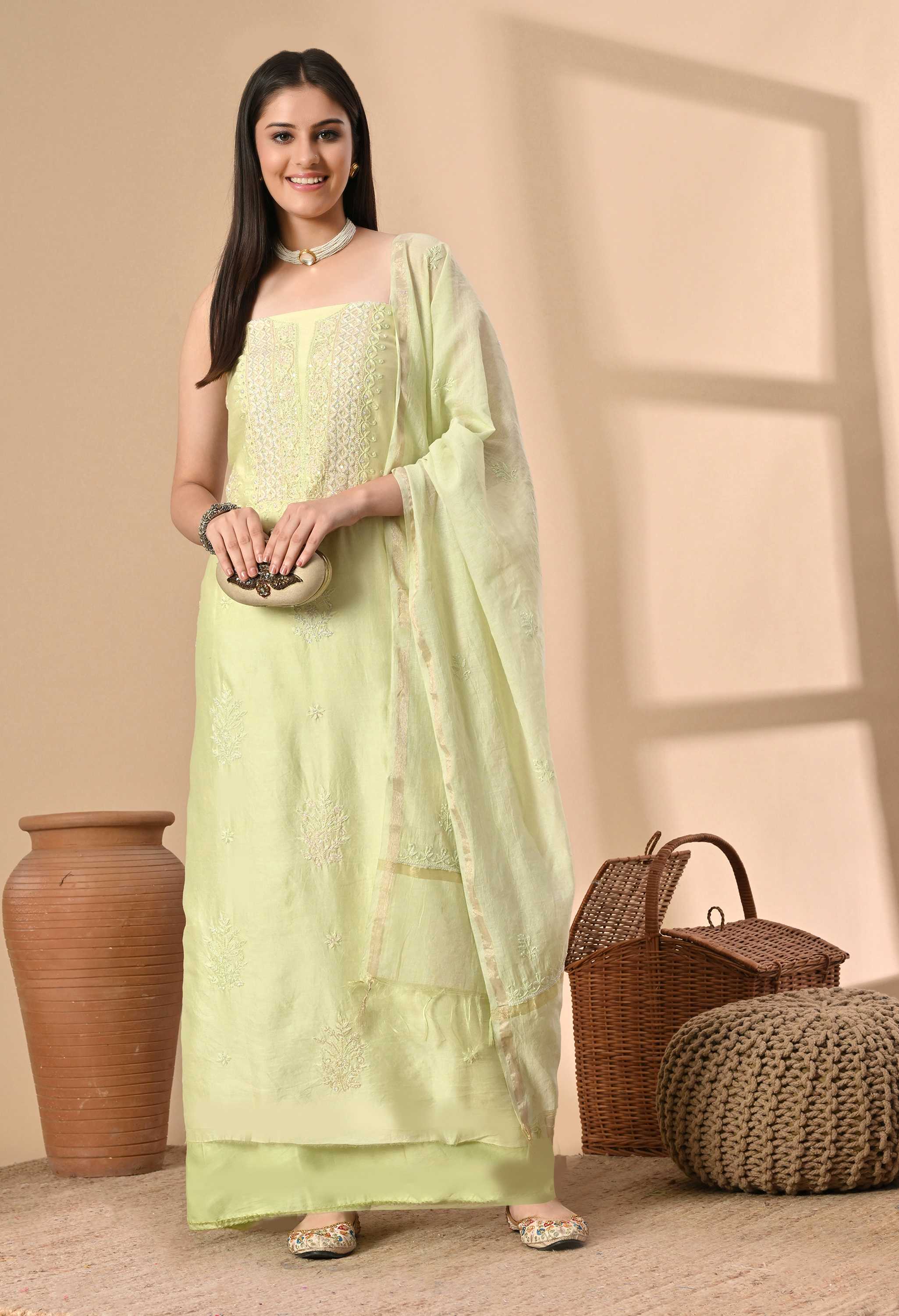 Handwork Chanderi Cotton Suit Sets