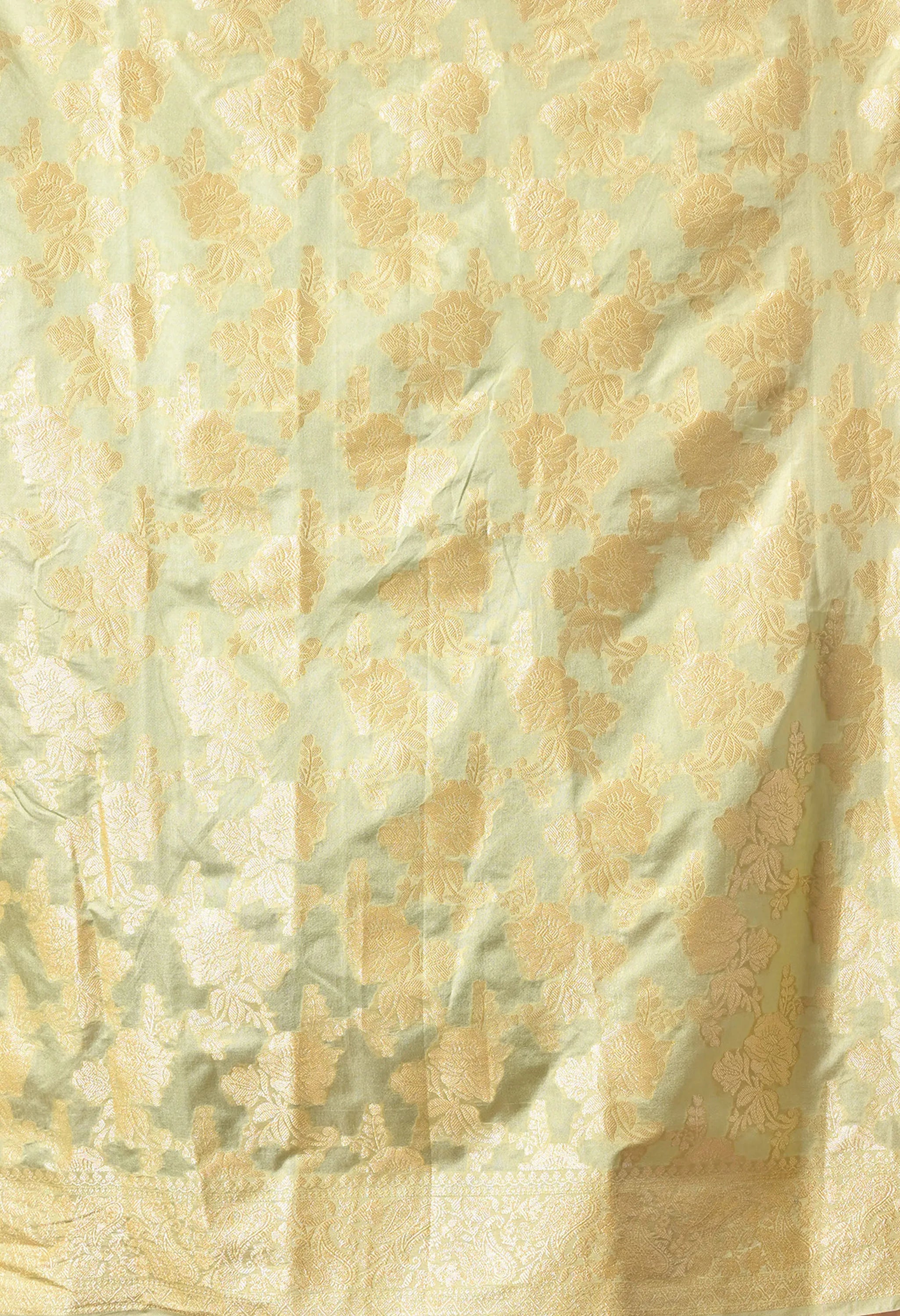 Designer beige green silk saree