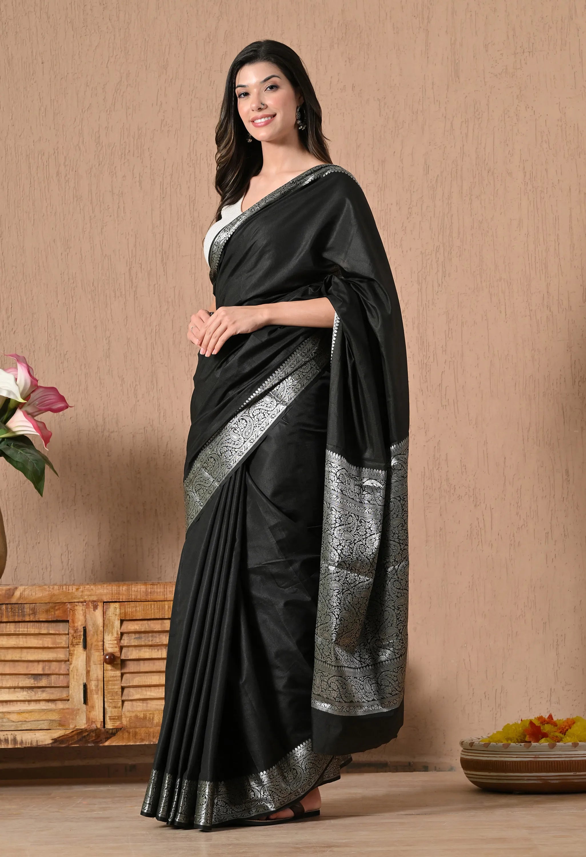 Designer black silk saree