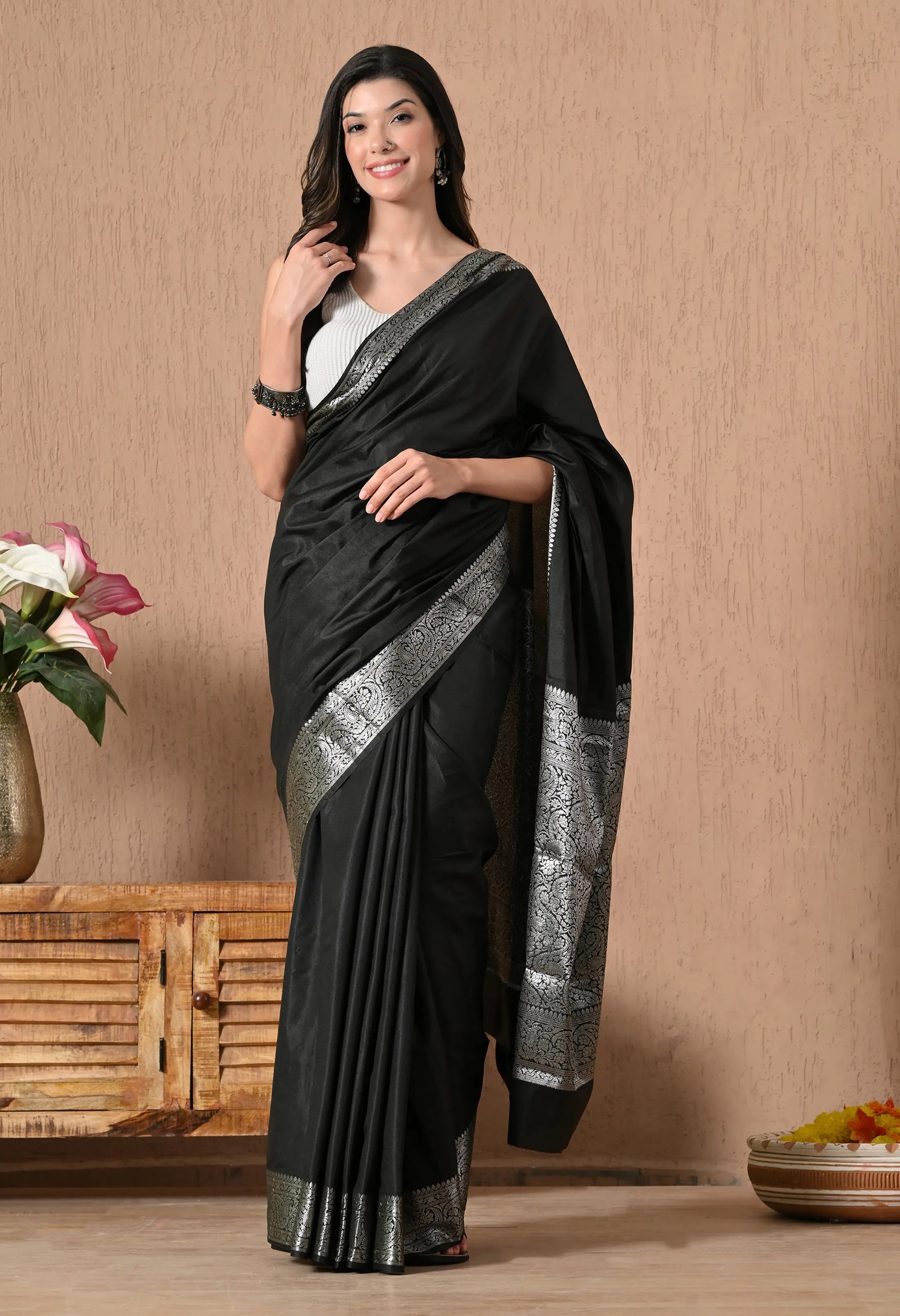 Designer black silk saree