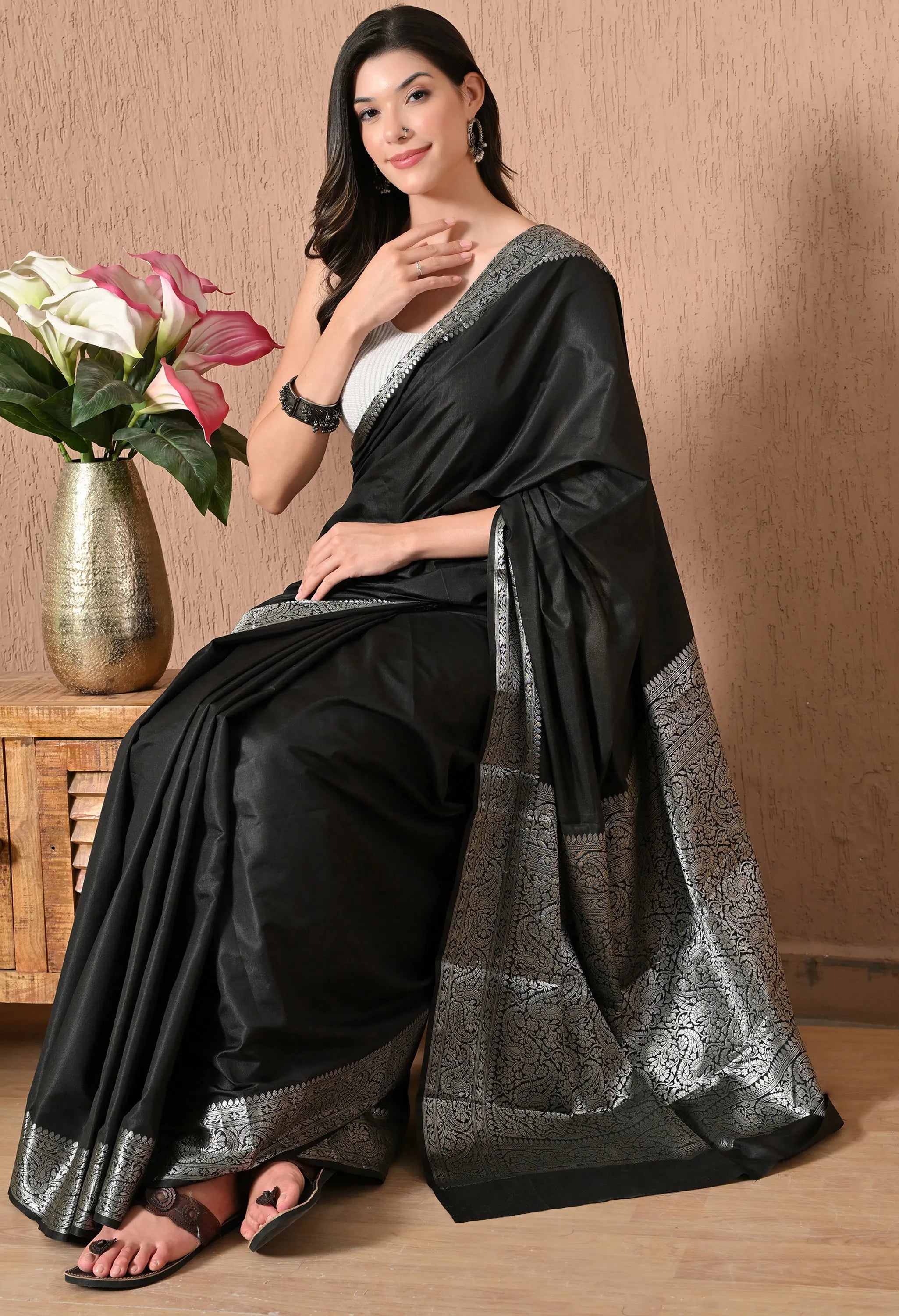 Designer black silk saree
