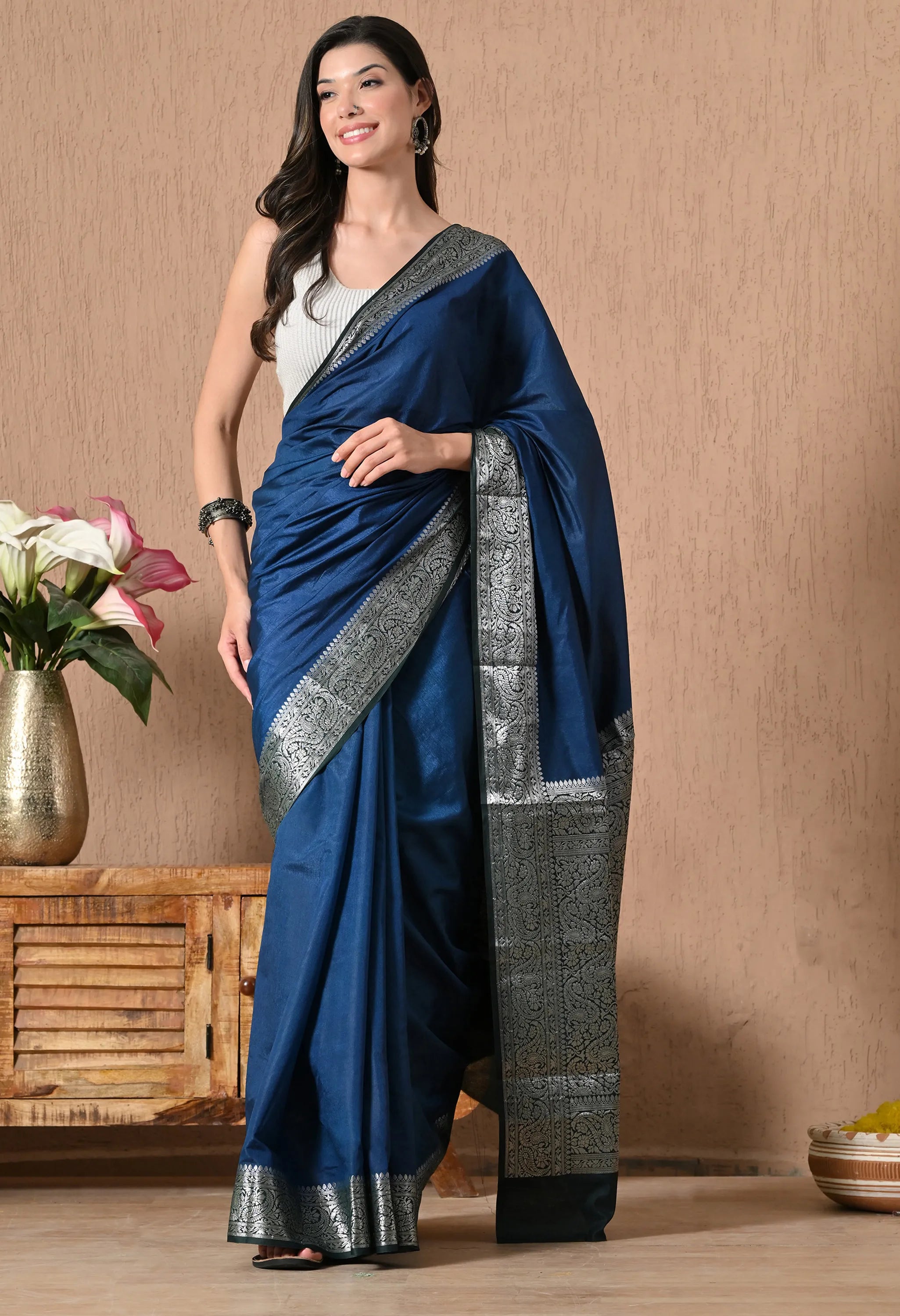 Designer blue silk saree