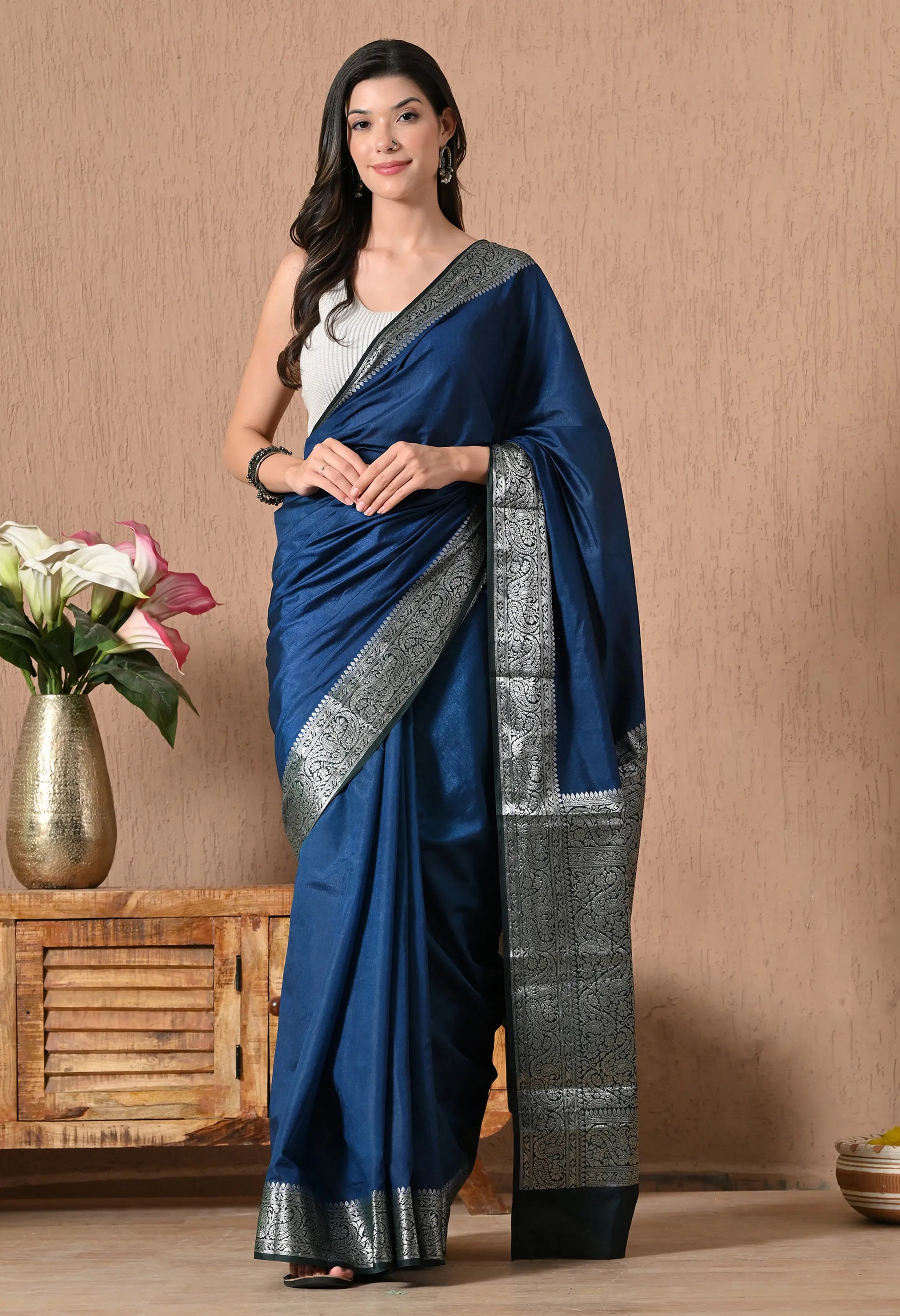 Designer blue silk saree