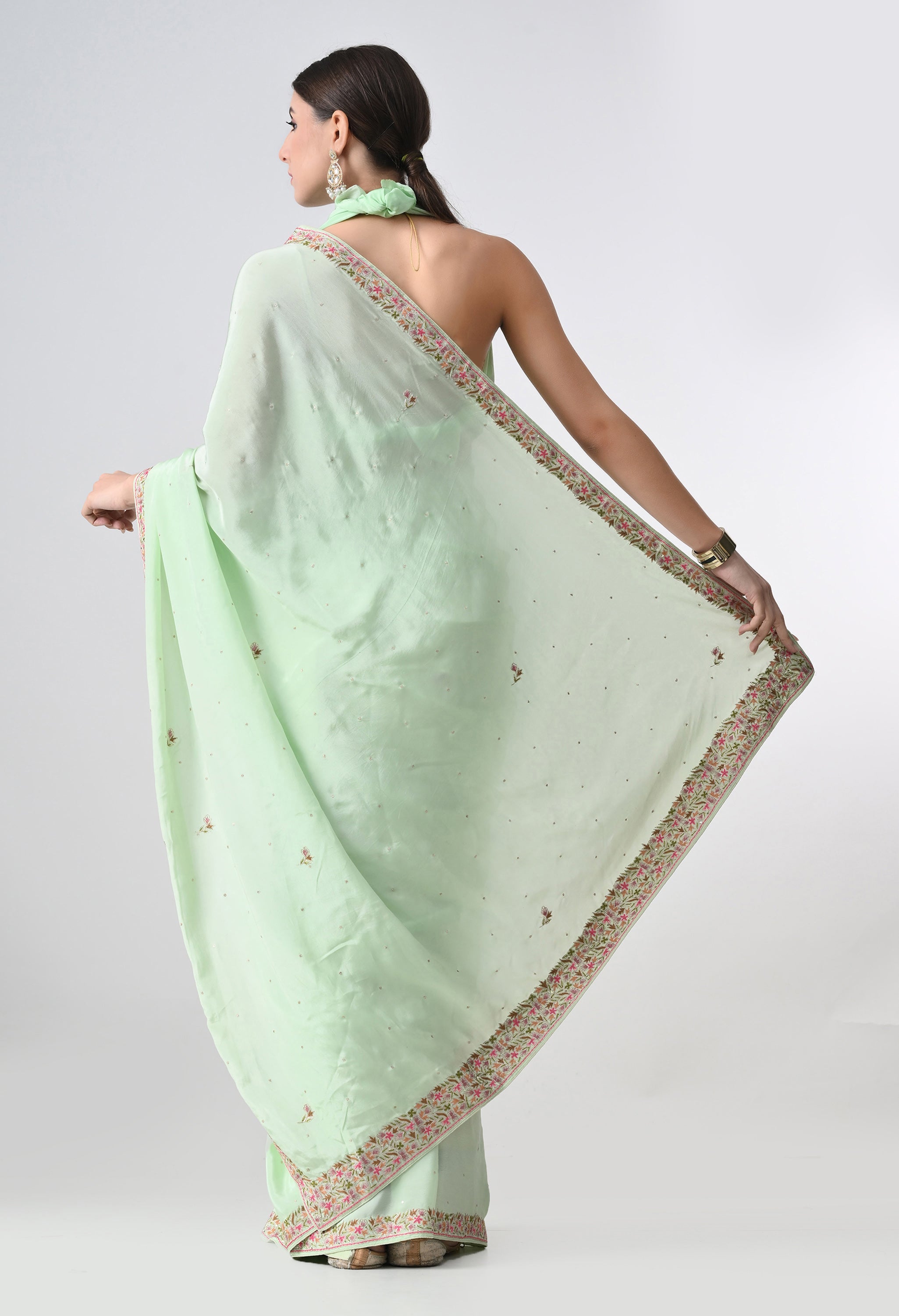 Embroidered crepe saree