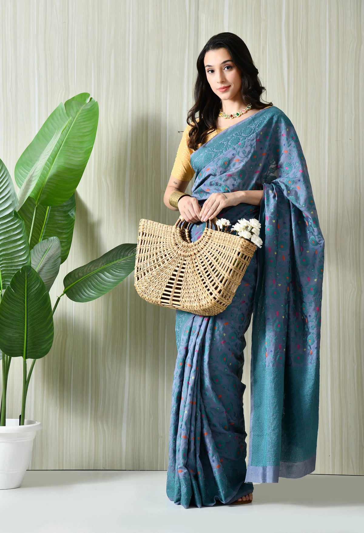 Ethnic blue saree for Raksha Bandhan