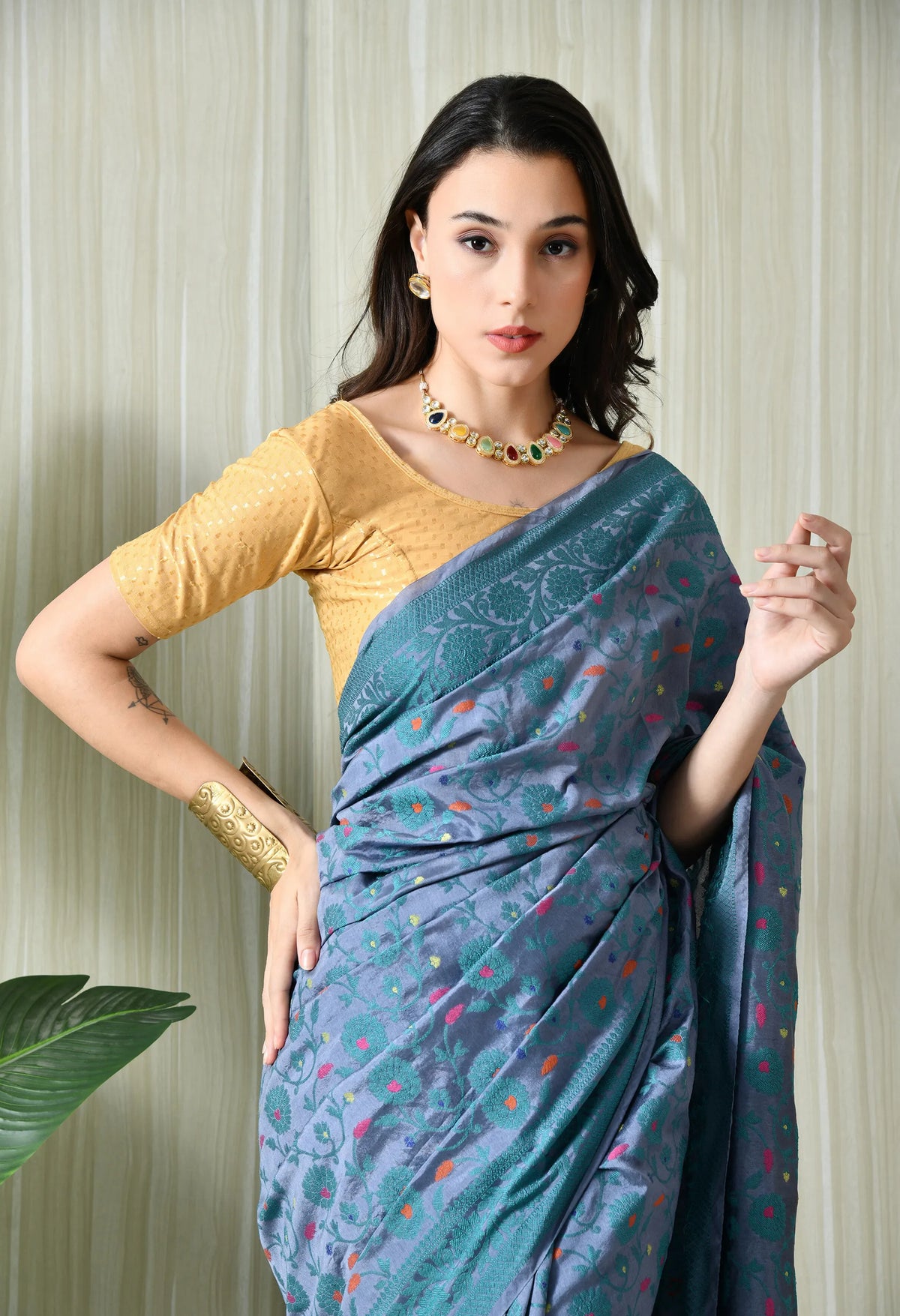 Ethnic blue saree for Raksha Bandhan