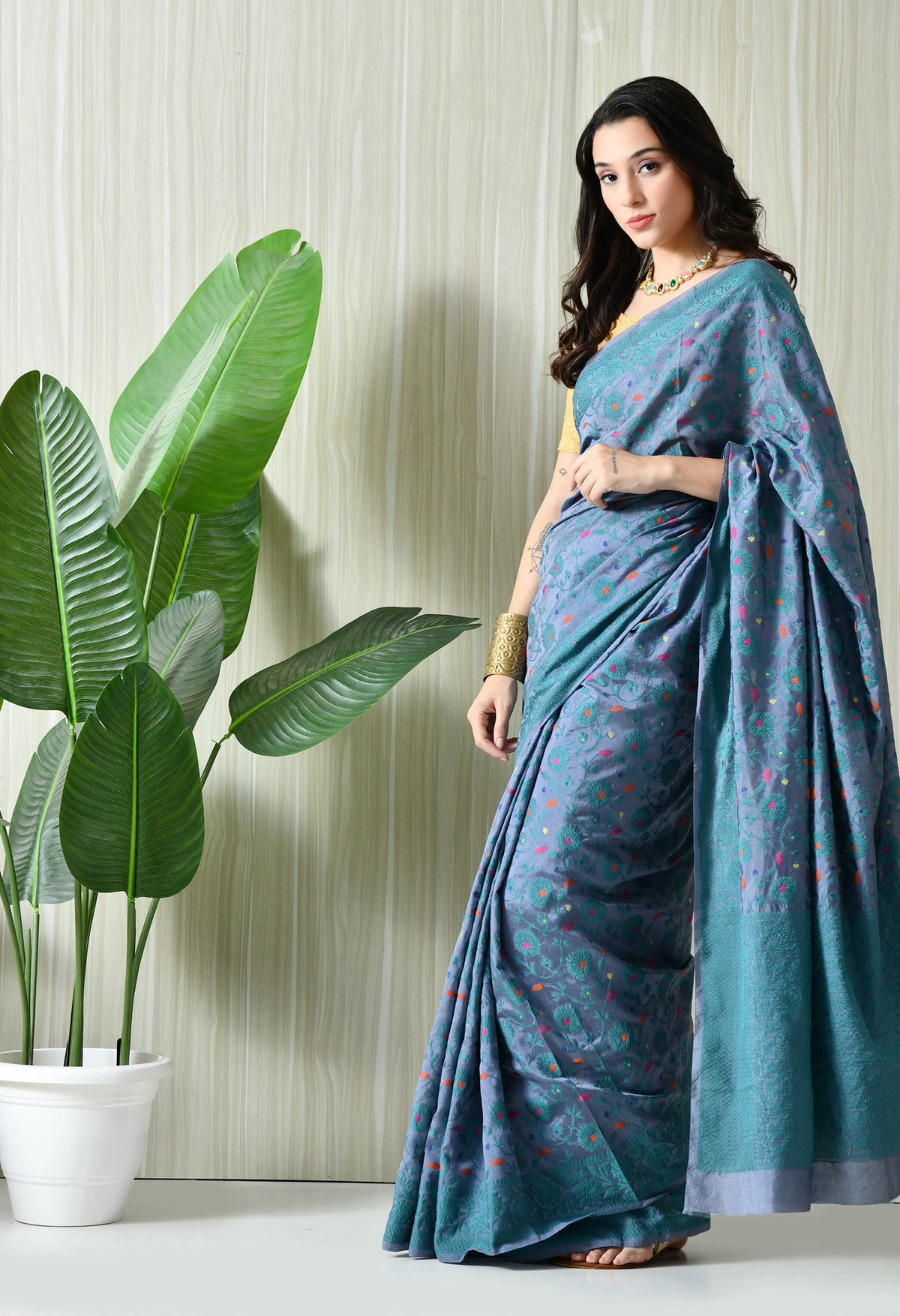 Ethnic blue saree for Raksha Bandhan