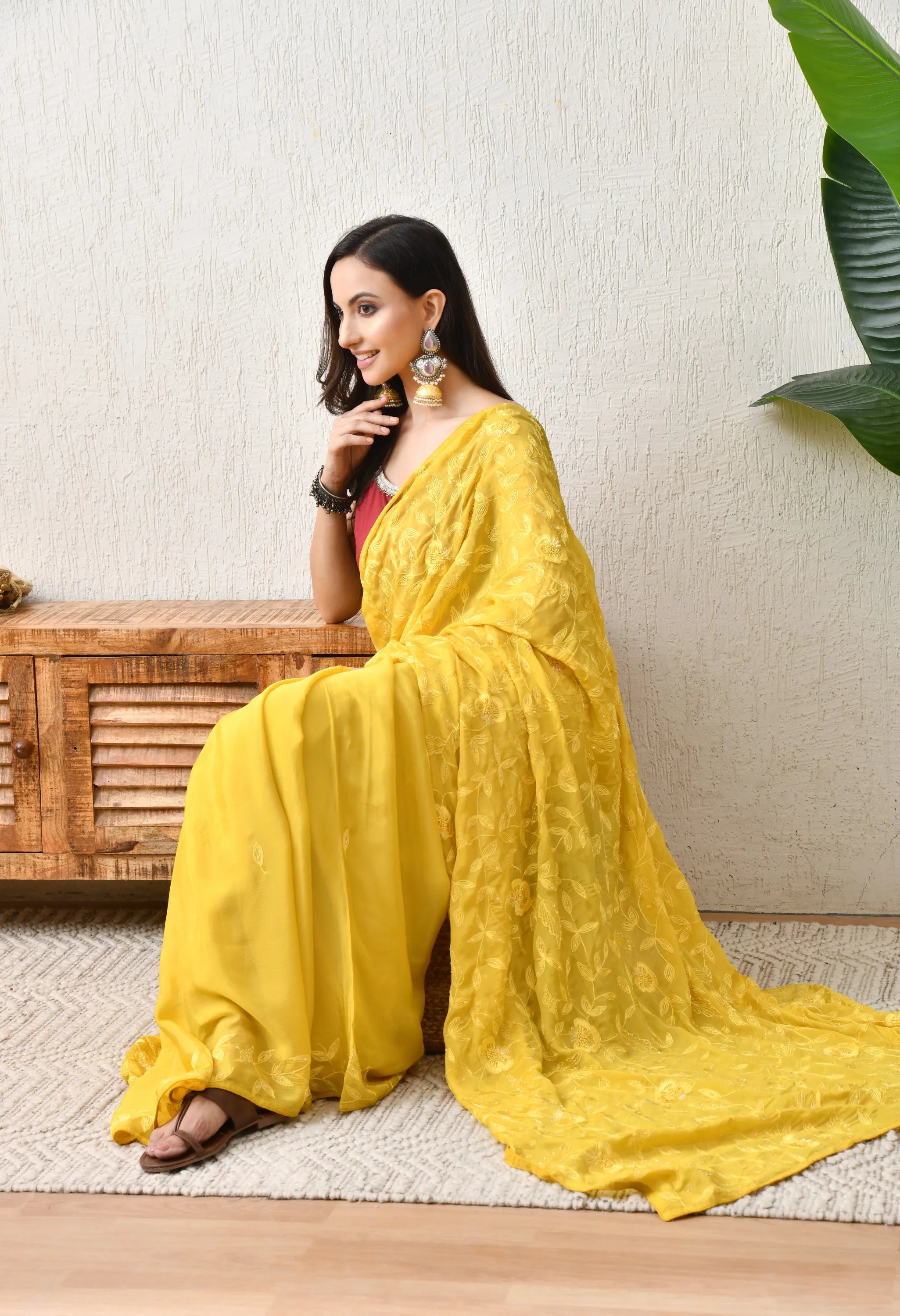 Festive Chiffon Yellow Saree